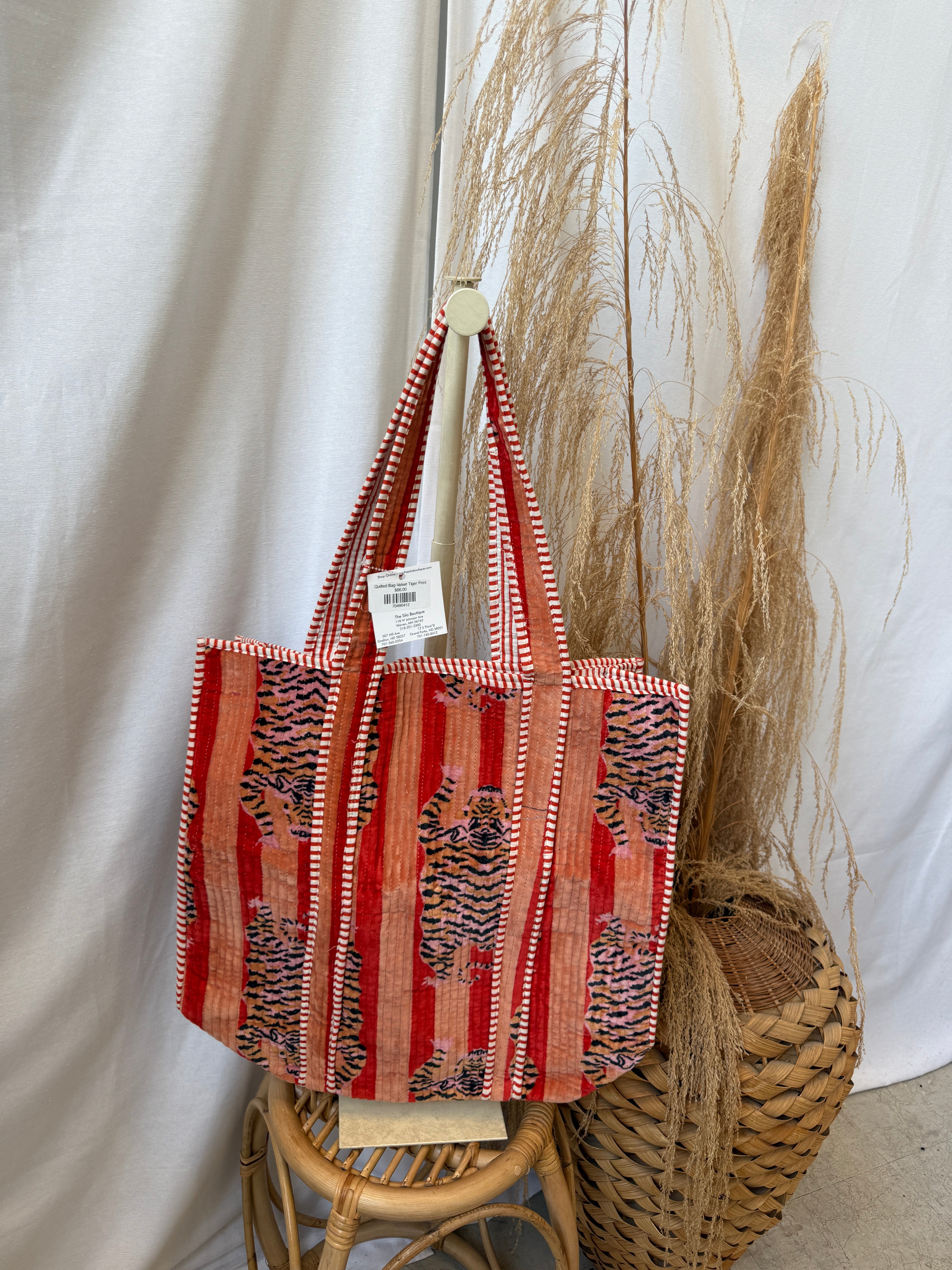 Quilted Bag-Velvet Tiger Print-Purses-faire-The Silo Boutique, Women's Fashion Boutique Located in Warren and Grand Forks North Dakota