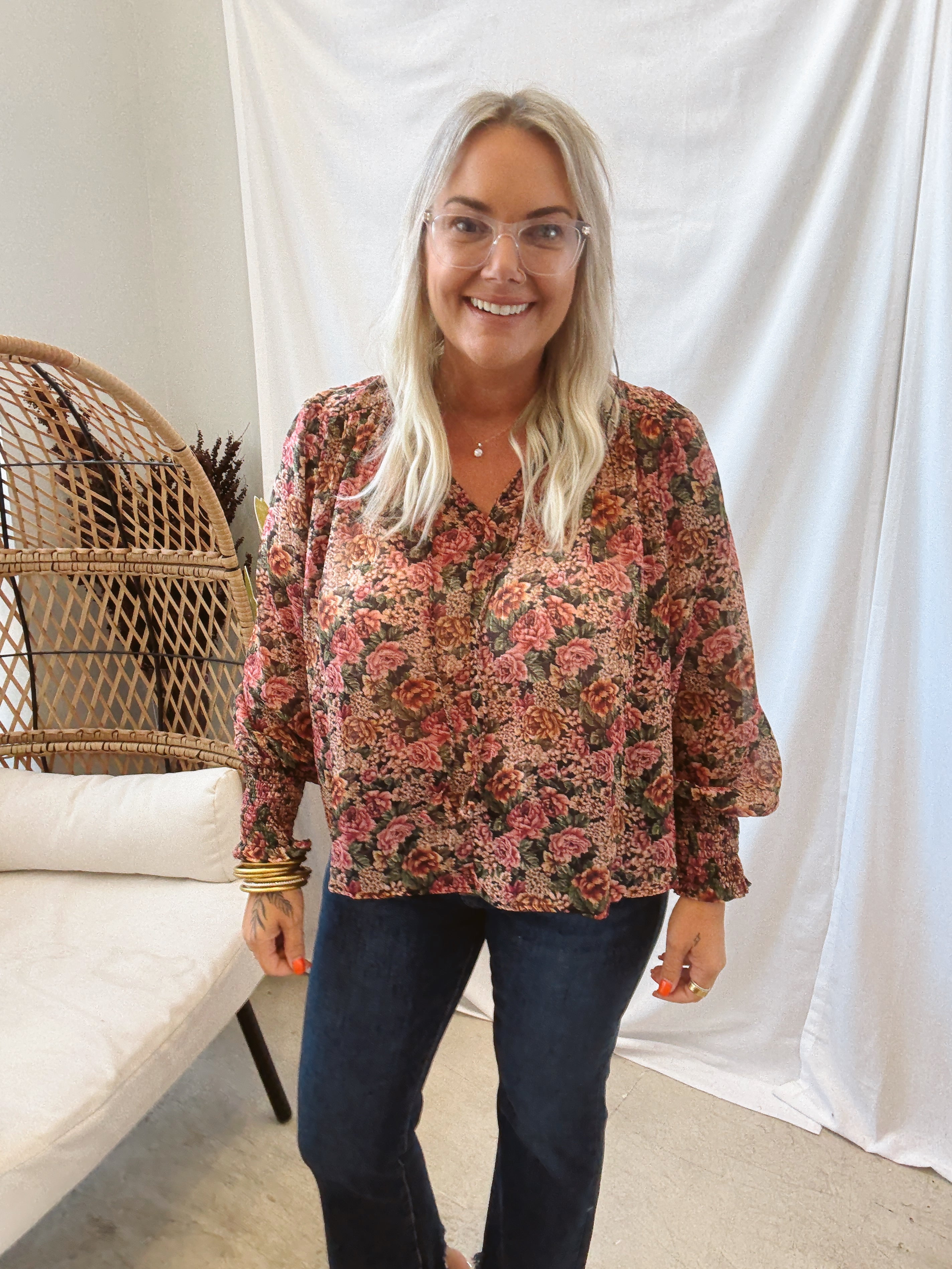 Fall Floral Top-Final Sale-Long Sleeve Tops-dress forum-The Silo Boutique, Women's Fashion Boutique Located in Warren and Grand Forks North Dakota