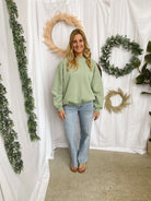 Varsity Crew Sweatshirt-Sage-Sweatshirts-tictoc-The Silo Boutique, Women's Fashion Boutique Located in Warren and Grand Forks North Dakota