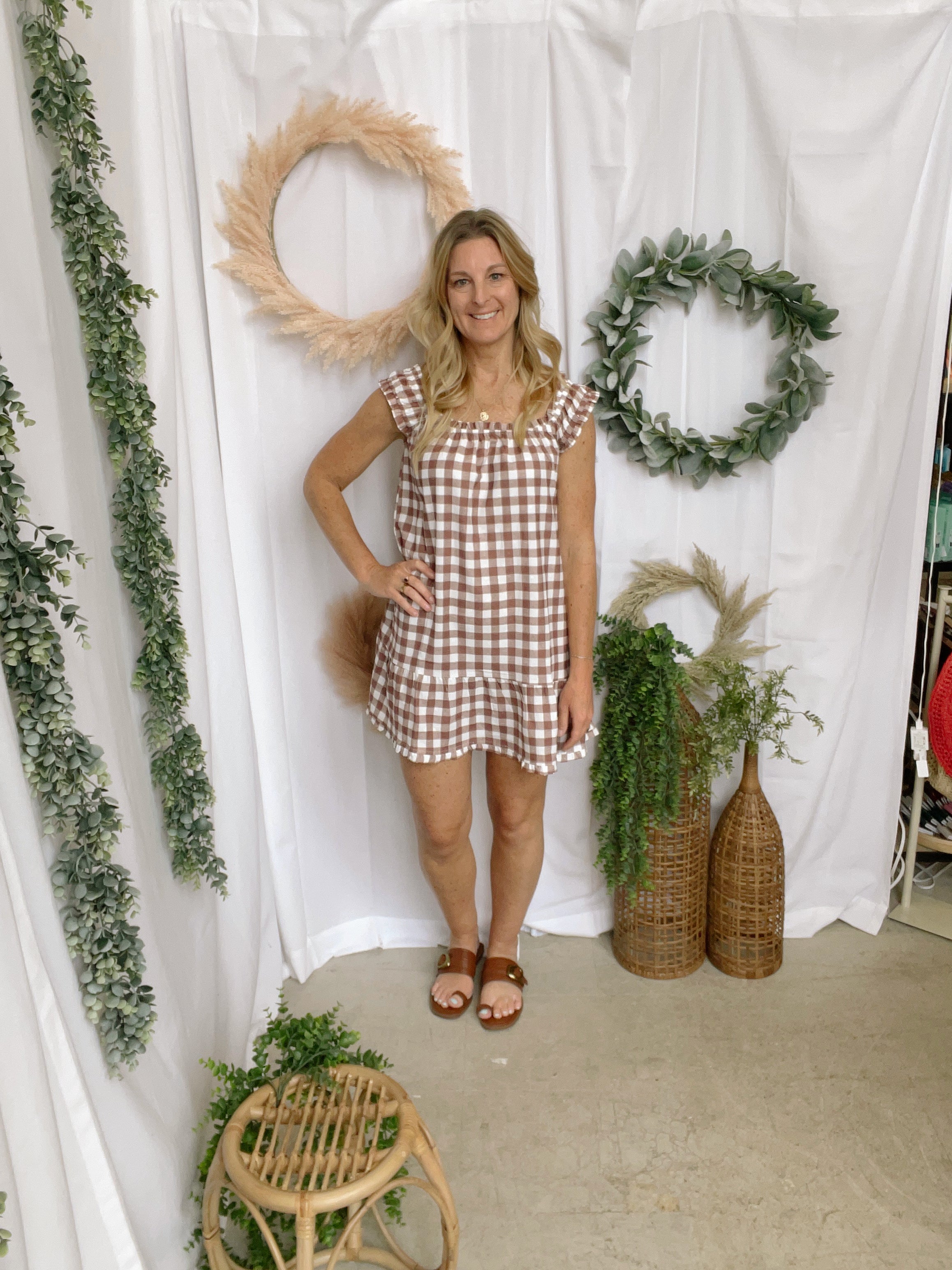 Blakeley Brown Gingham Dress-Dresses-blakeley-The Silo Boutique, Women's Fashion Boutique Located in Warren and Grand Forks North Dakota