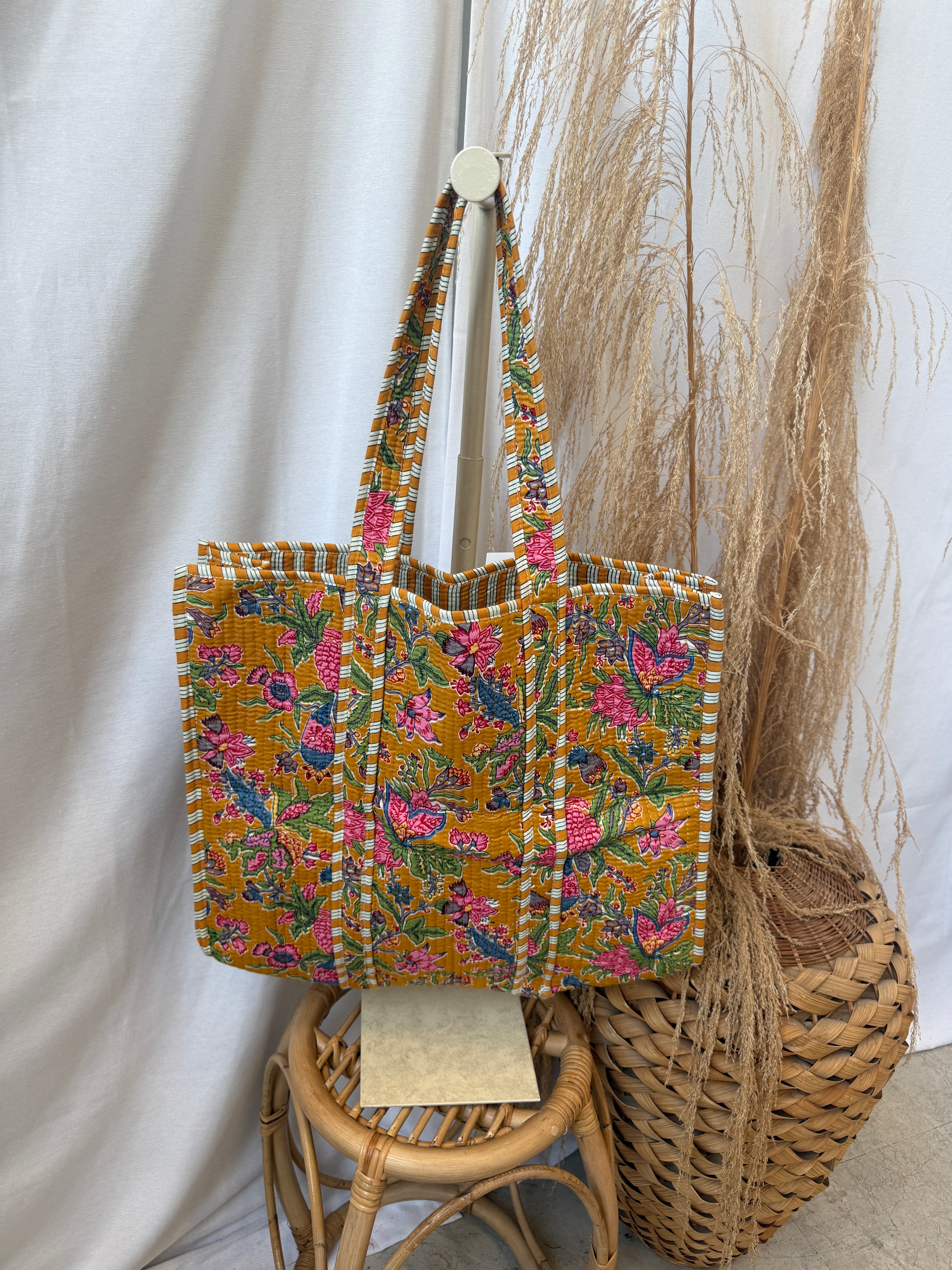 Quilted Bag-Mustard Floral-Purses-faire-The Silo Boutique, Women's Fashion Boutique Located in Warren and Grand Forks North Dakota