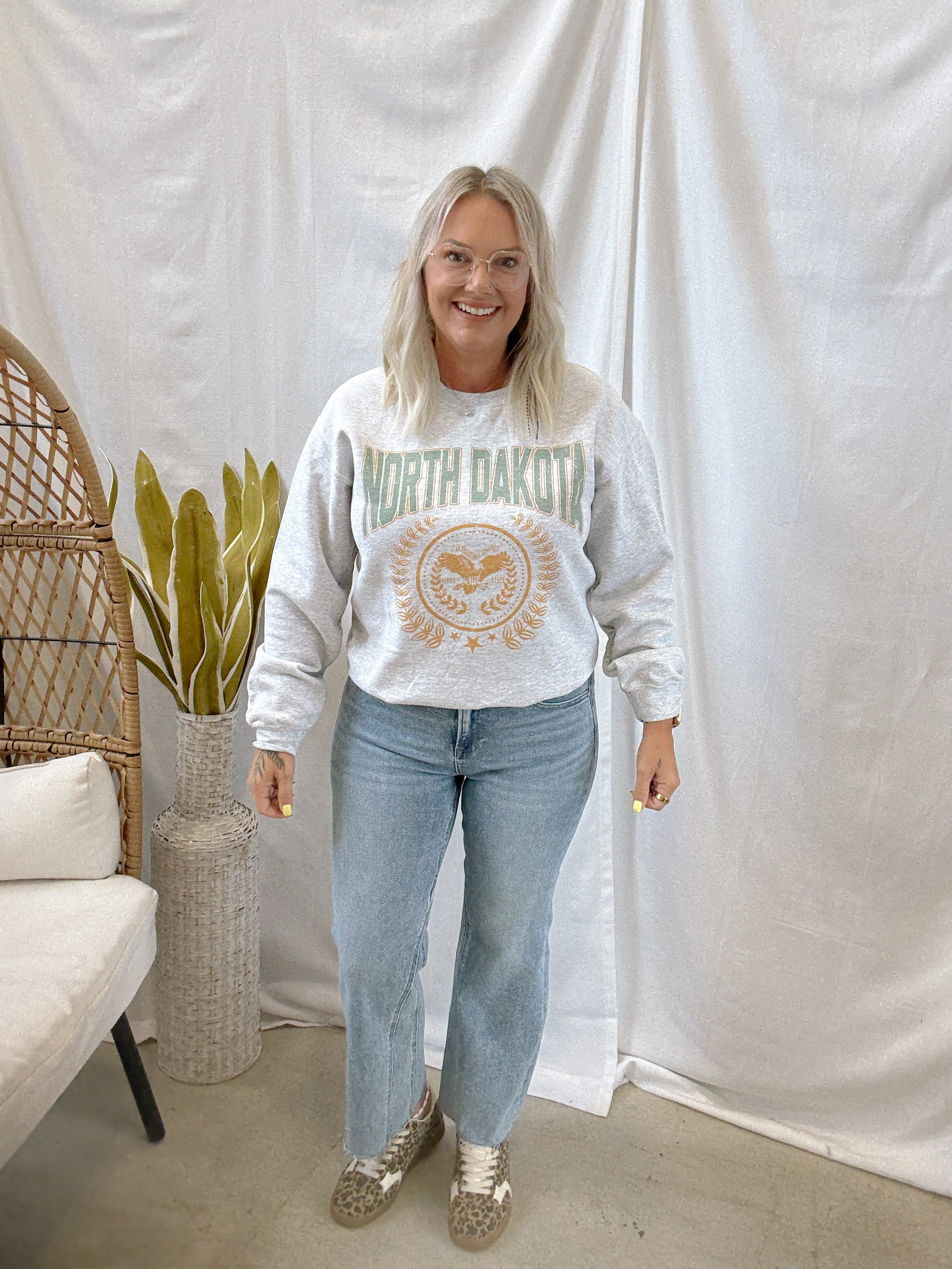 North Dakota Wreath Graphic Sweatshirt-Sweatshirts-blume-The Silo Boutique, Women's Fashion Boutique Located in Warren and Grand Forks North Dakota