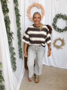 Oh For Fun Striped Tee-Charcoal-Short Sleeve Tops-fun2fun-The Silo Boutique, Women's Fashion Boutique Located in Warren and Grand Forks North Dakota