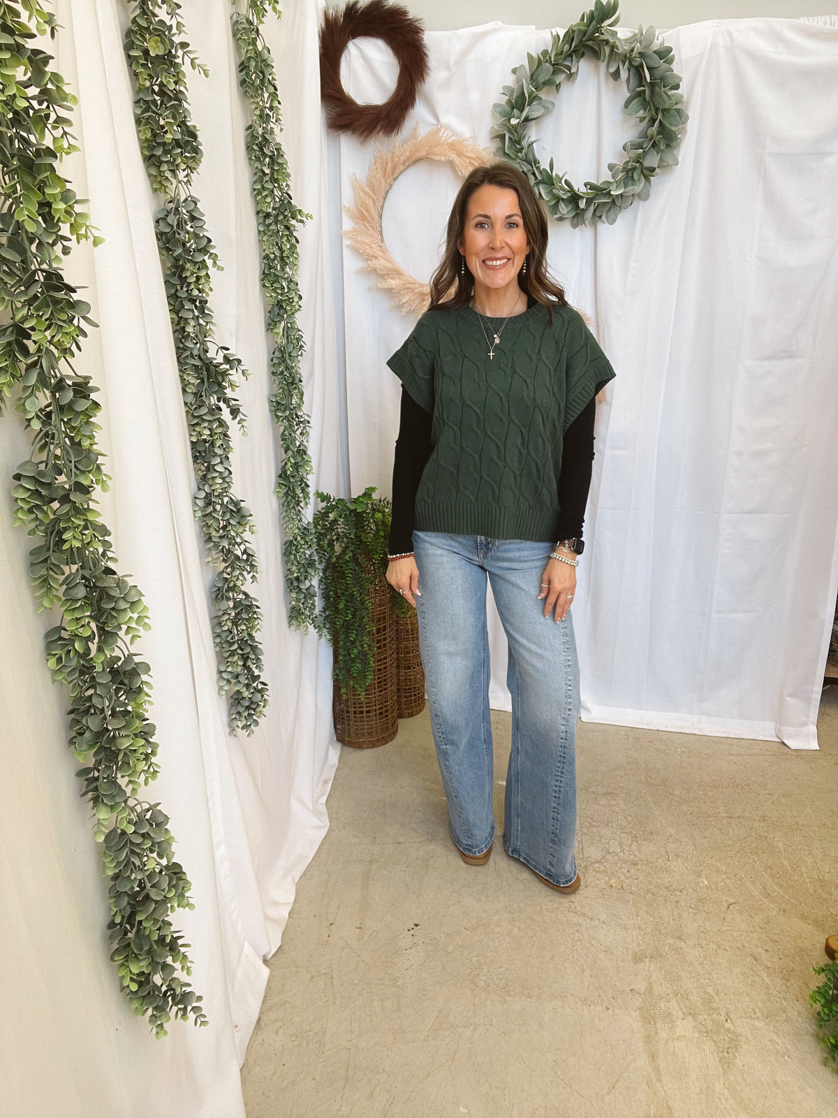 Kori Cable Short Sleeve Sweater-Dark Green-Sweaters-hyfve-The Silo Boutique, Women's Fashion Boutique Located in Warren and Grand Forks North Dakota
