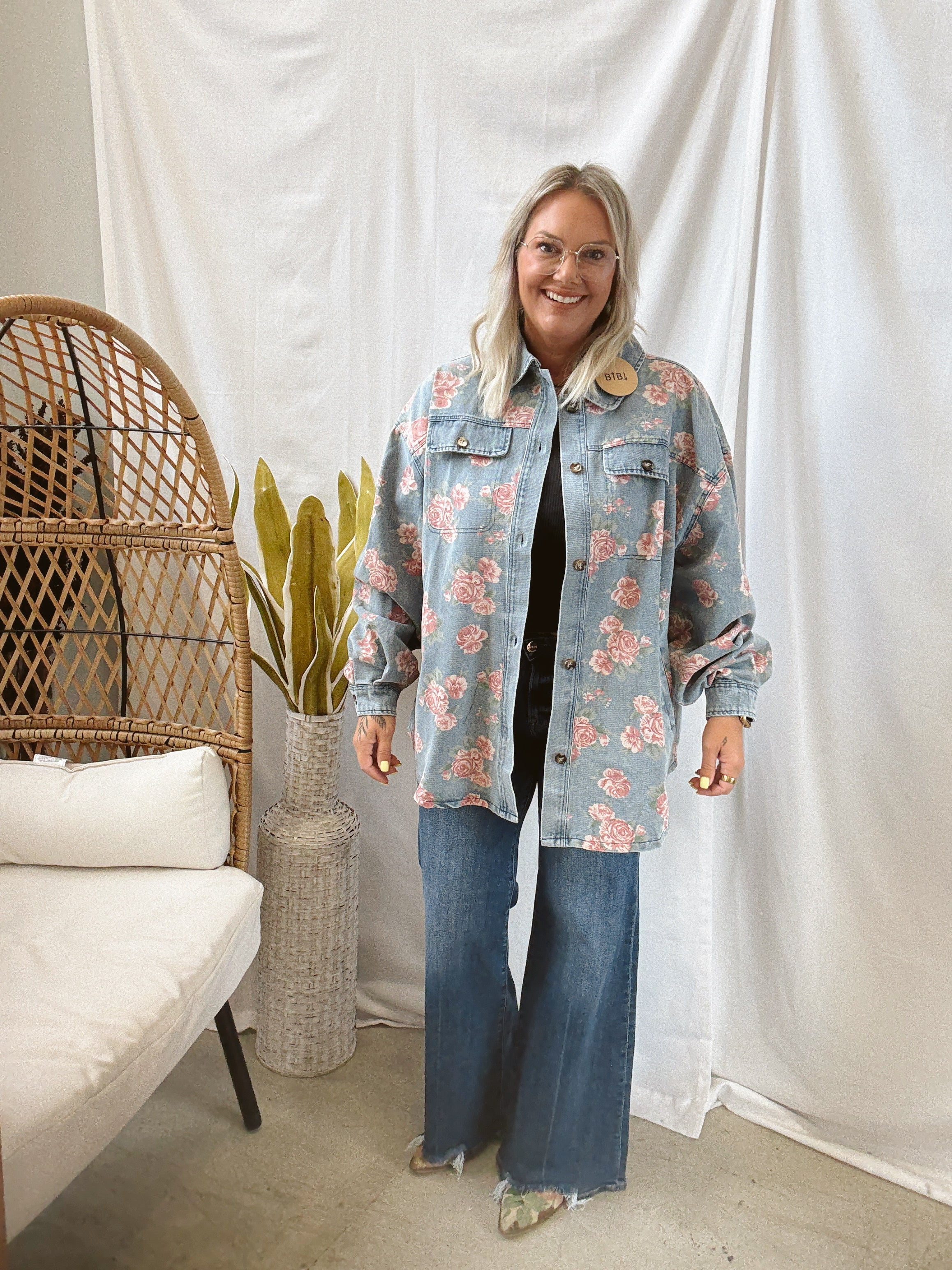 Favorite Floral Denim Shacket-Final Sale-Shackets-bibi-The Silo Boutique, Women's Fashion Boutique Located in Warren and Grand Forks North Dakota