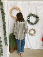 Glam Stripe Button Down Top-Olive-Tank Tops-glam-The Silo Boutique, Women's Fashion Boutique Located in Warren and Grand Forks North Dakota