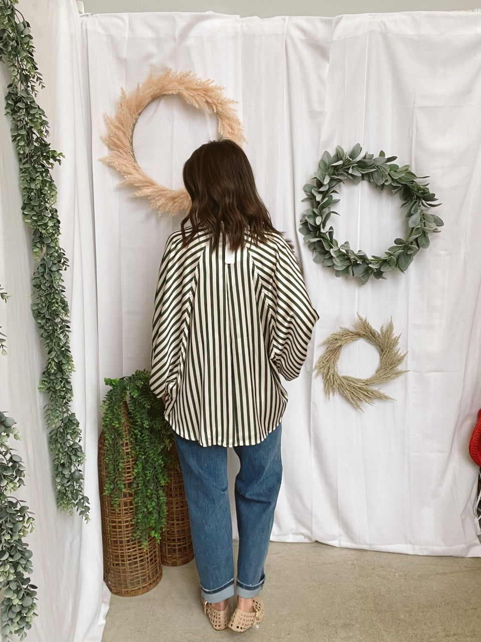 Glam Stripe Button Down Top-Olive-Tank Tops-glam-The Silo Boutique, Women's Fashion Boutique Located in Warren and Grand Forks North Dakota
