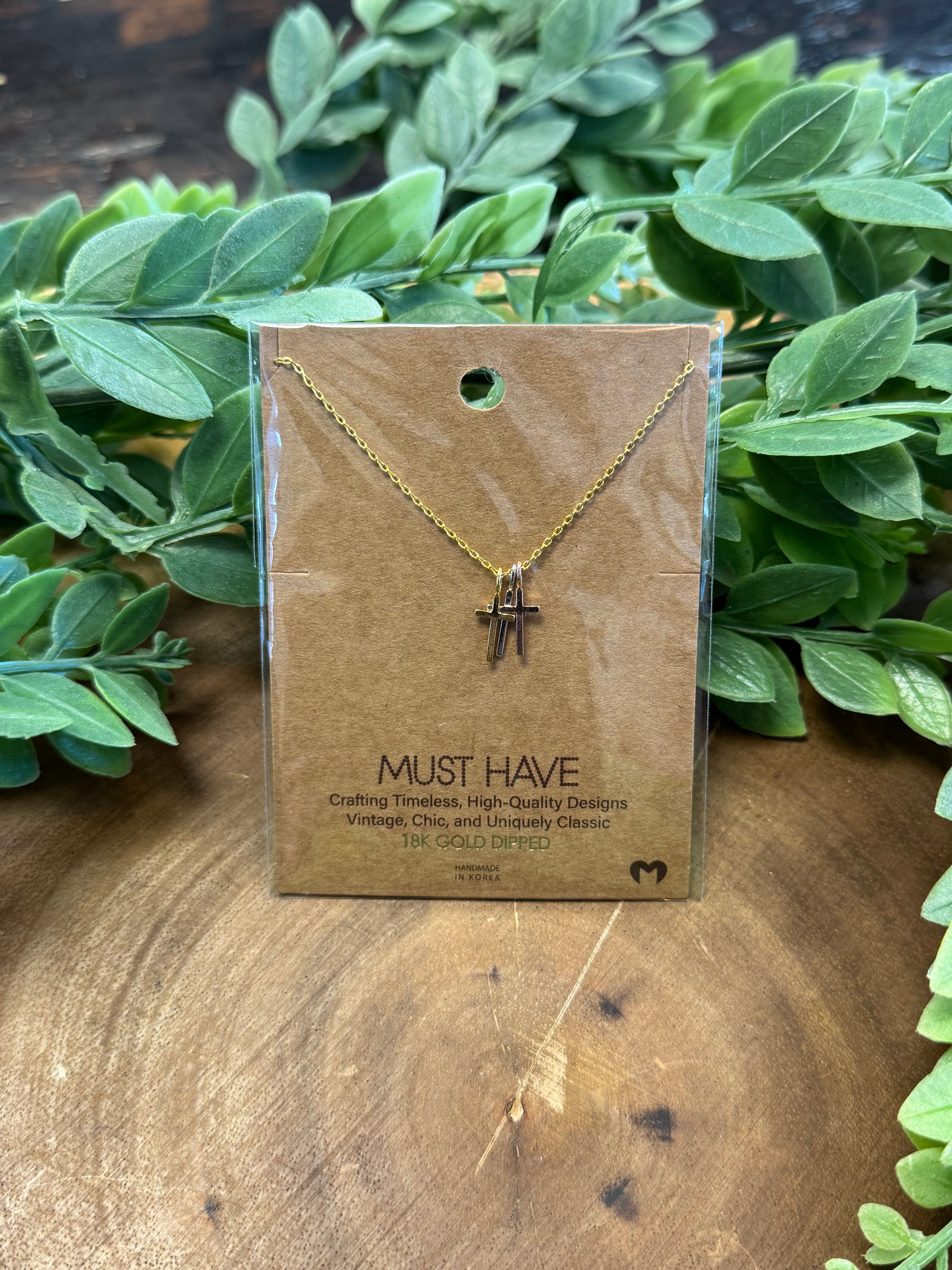Trio Cross Necklace-Necklaces-fame-The Silo Boutique, Women's Fashion Boutique Located in Warren and Grand Forks North Dakota