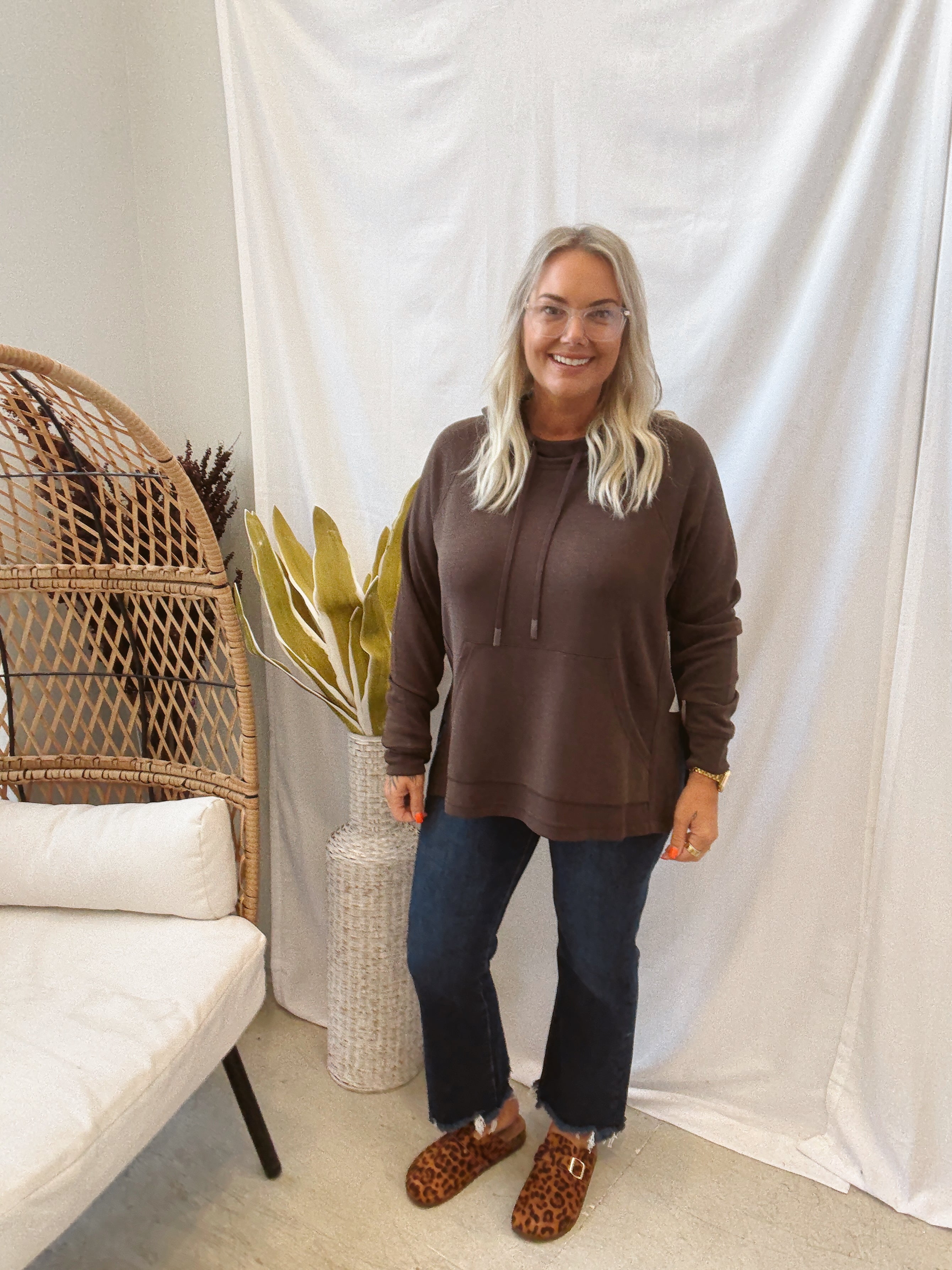 Laguna Hooded Sweatshirt-Espresso-Sweatshirts-mono b-The Silo Boutique, Women's Fashion Boutique Located in Warren and Grand Forks North Dakota