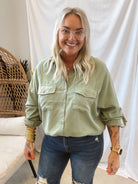 Risen Sage Tencel Shirt-Shackets-risen-The Silo Boutique, Women's Fashion Boutique Located in Warren and Grand Forks North Dakota