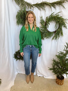 Kelly Green Quarter Zip Sweater-Sweaters-she and sky-The Silo Boutique, Women's Fashion Boutique Located in Warren and Grand Forks North Dakota