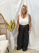 Navy Belted Wide Leg Pants-Final Sale-Pants-jade-The Silo Boutique, Women's Fashion Boutique Located in Warren and Grand Forks North Dakota