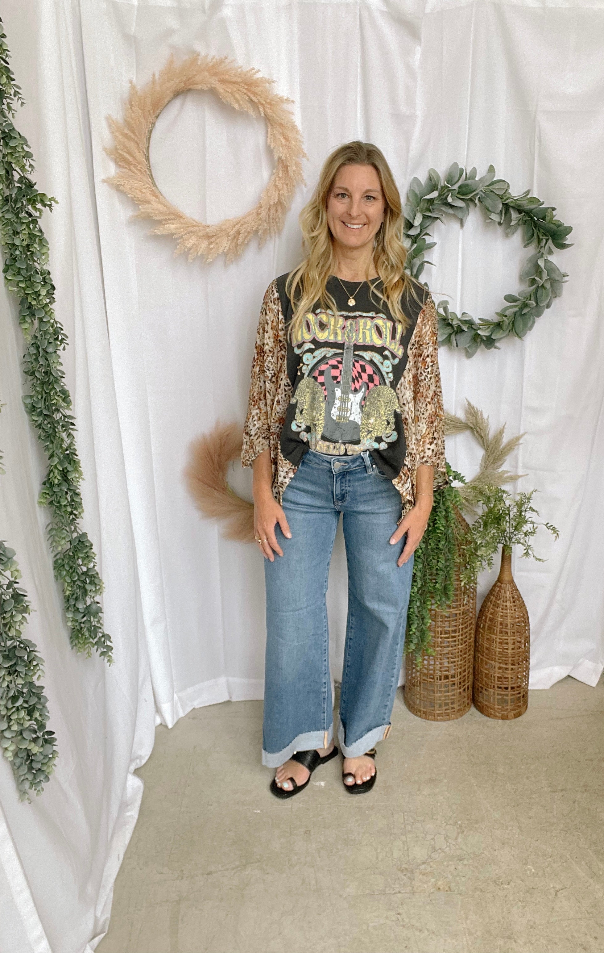 Rock & Roll World Tour Kaftan Graphic Top-Short Sleeve Tops-zutter-The Silo Boutique, Women's Fashion Boutique Located in Warren and Grand Forks North Dakota