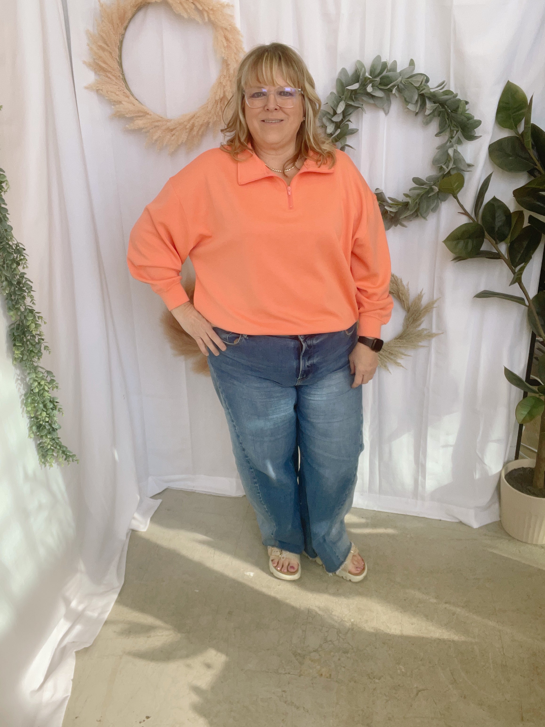 Zoe Scuba Quarter Zip Sweatshirt-Coral-Sweatshirts-Zenana-The Silo Boutique, Women's Fashion Boutique Located in Warren and Grand Forks North Dakota