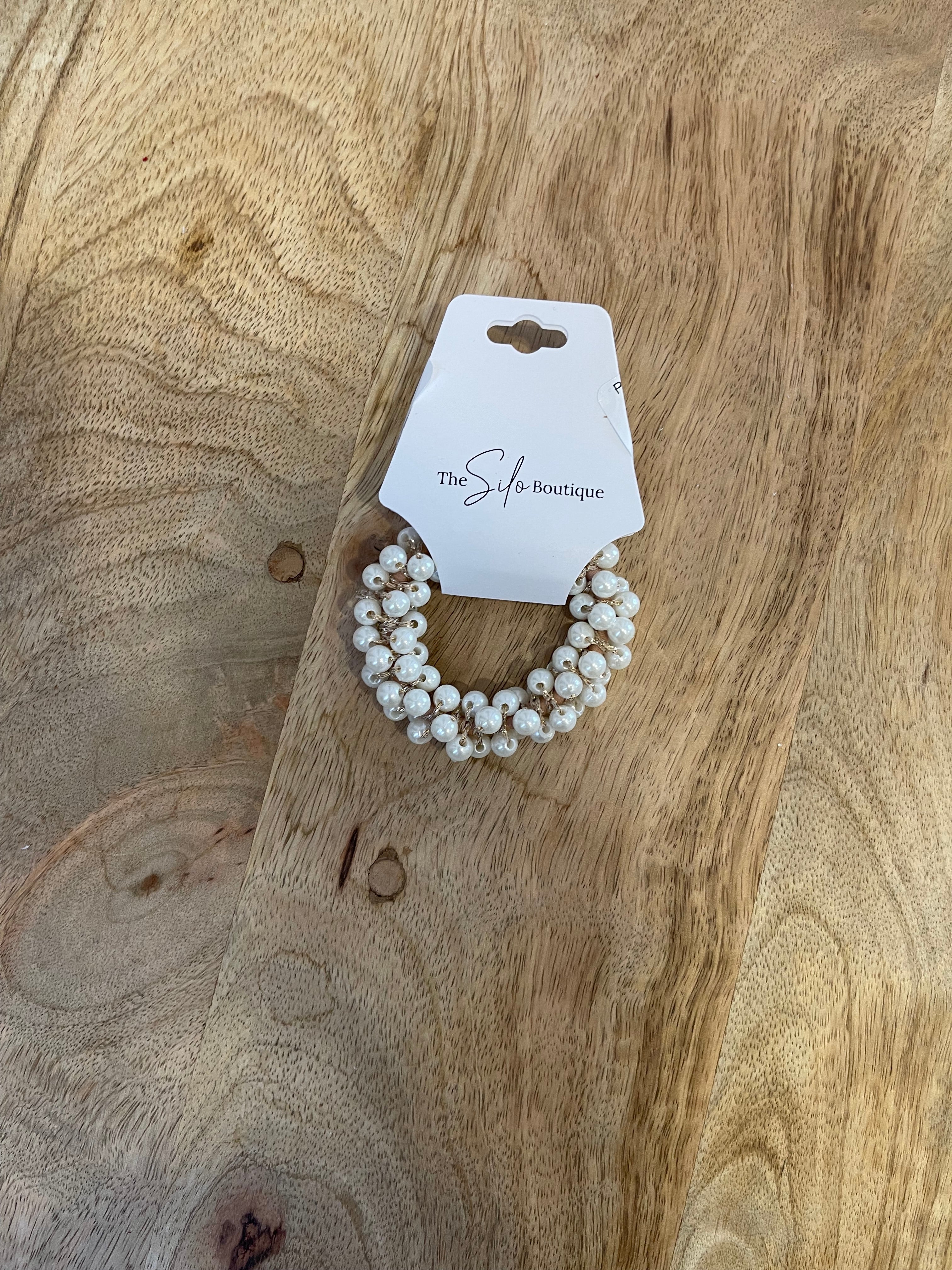 Pearl Nude Cluster Pony Holder-Hair Accessories-city-The Silo Boutique, Women's Fashion Boutique Located in Warren and Grand Forks North Dakota