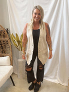 Sand Long Denim Vest-Vests-promesa-The Silo Boutique, Women's Fashion Boutique Located in Warren and Grand Forks North Dakota