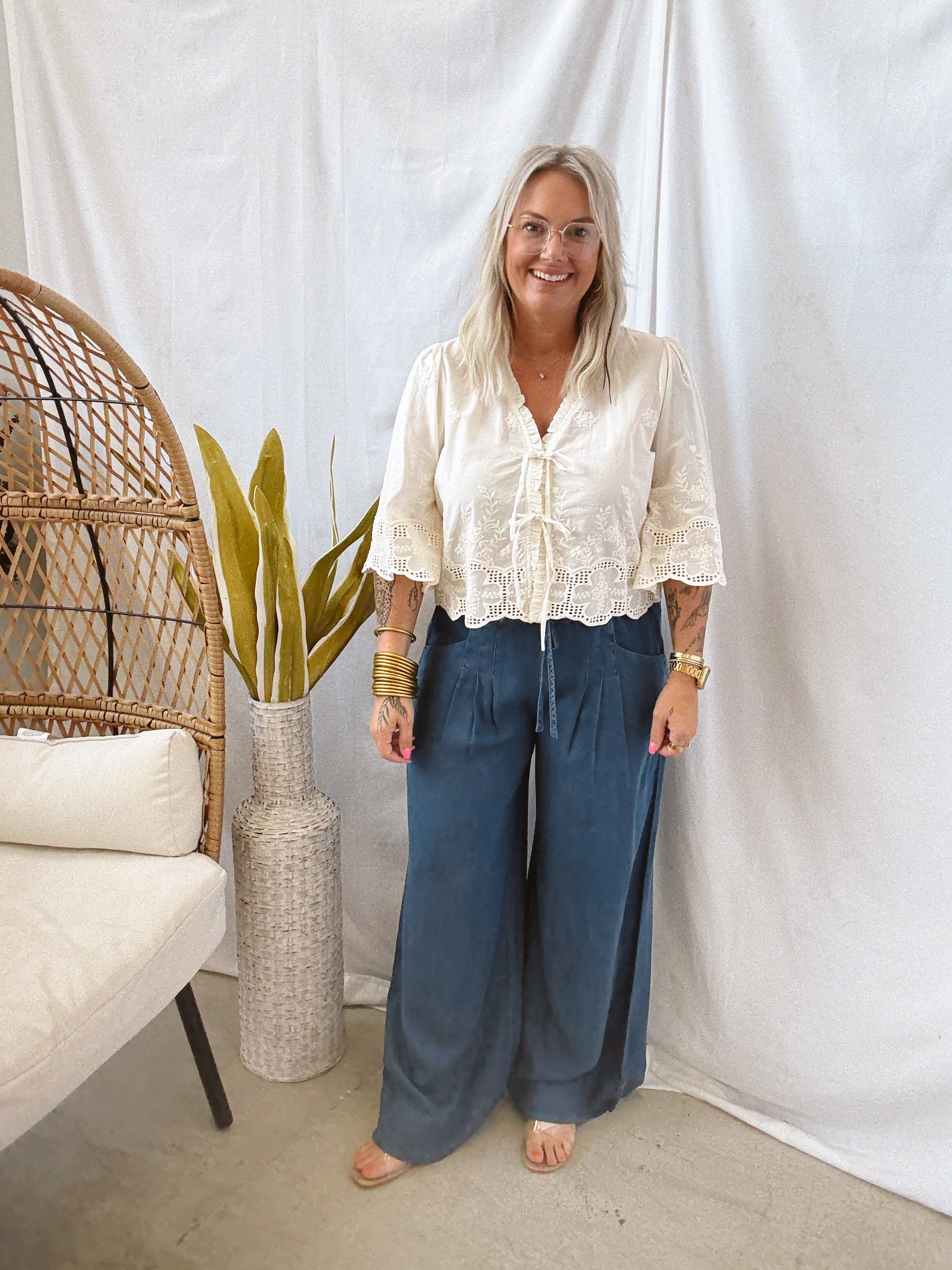 Denim Blue Pintuck Pants-Final Sale-Final Sale-Jeans-ENTRO-The Silo Boutique, Women's Fashion Boutique Located in Warren and Grand Forks North Dakota