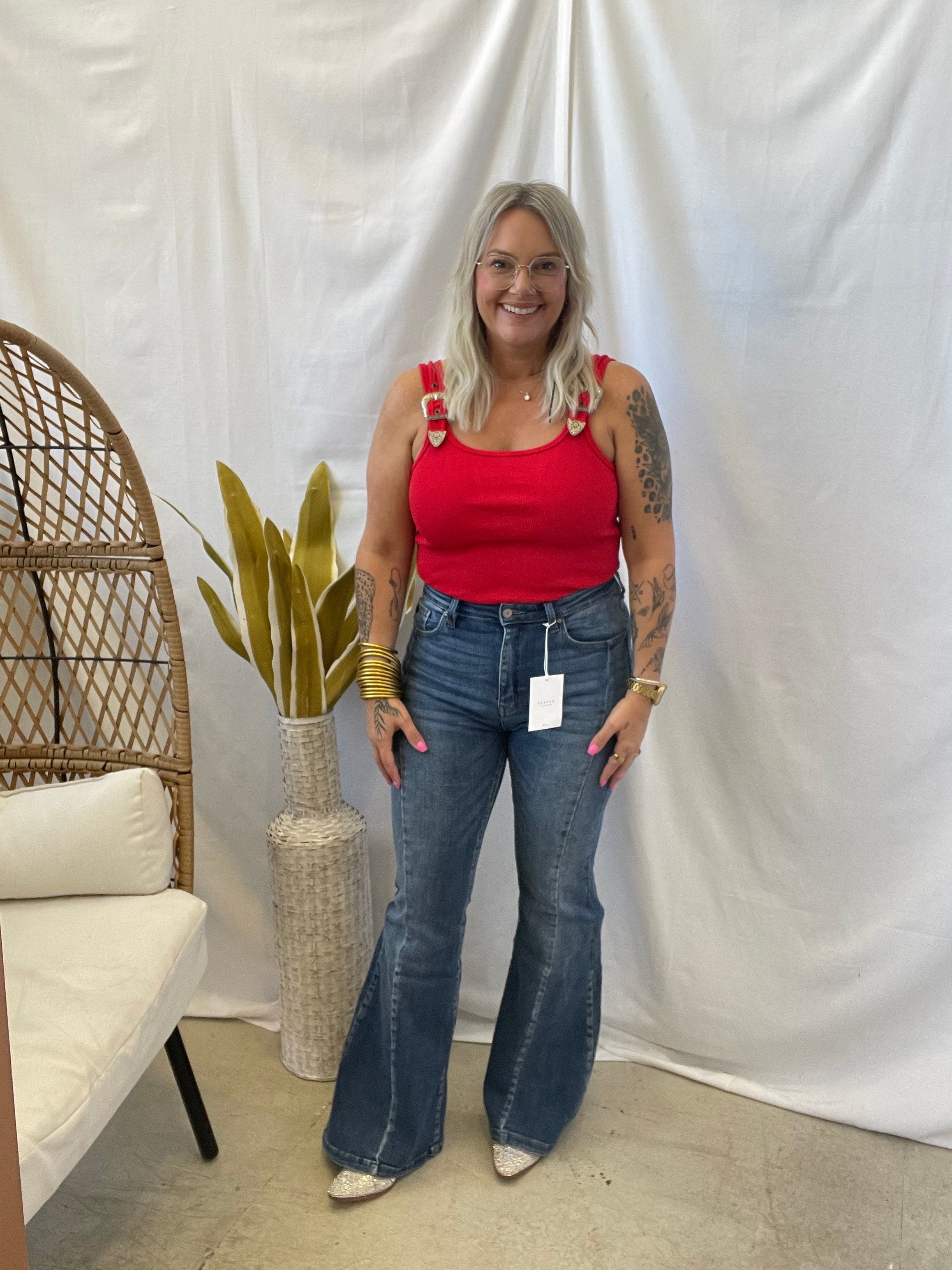 Ribbed Buckle Tank Top Bodysuit-Red-Final Sale-Tank Tops-blue B-The Silo Boutique, Women's Fashion Boutique Located in Warren and Grand Forks North Dakota