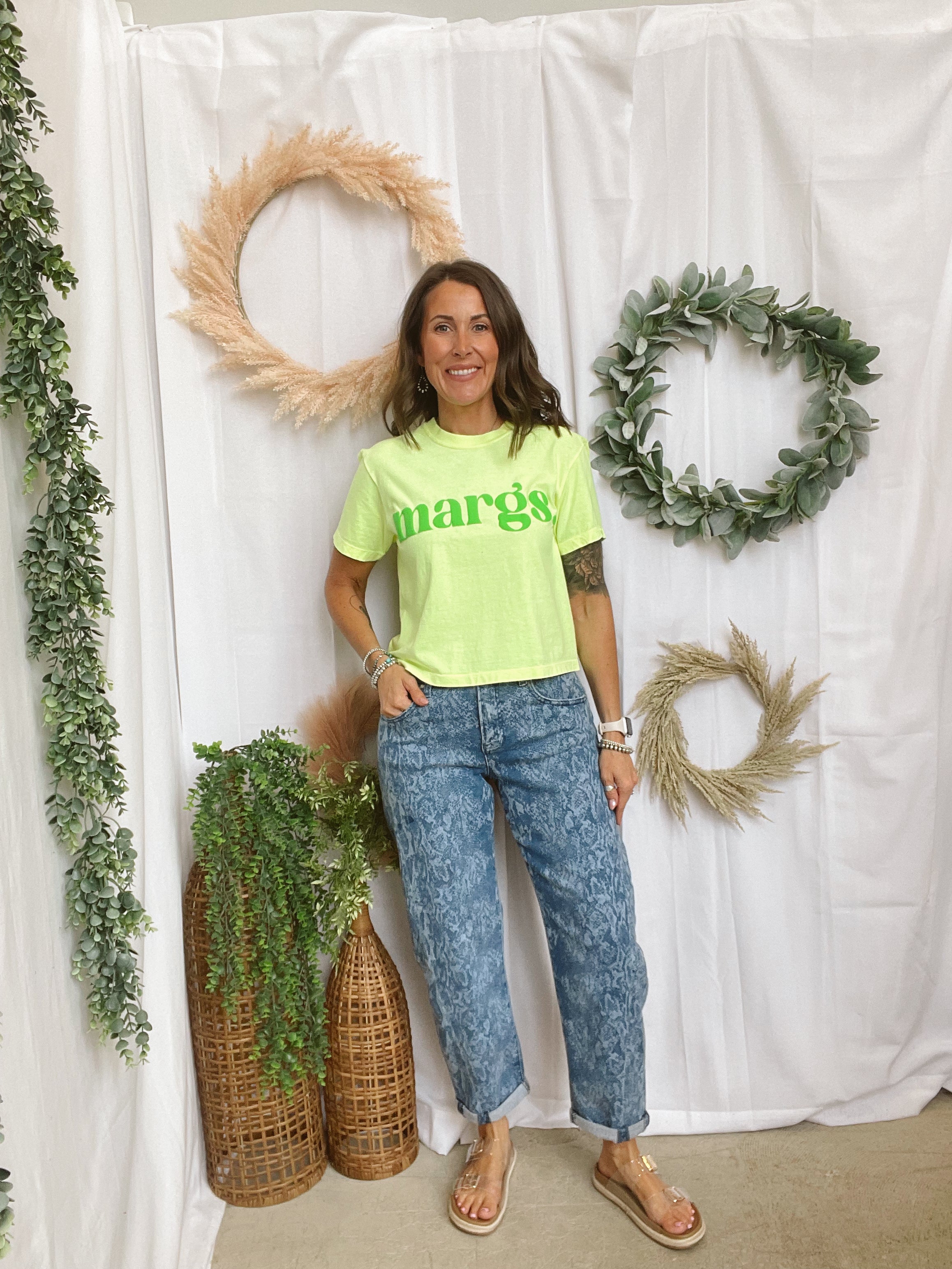 Margs Lime Puff Crop Tee-Graphic Tees-poppy-The Silo Boutique, Women's Fashion Boutique Located in Warren and Grand Forks North Dakota