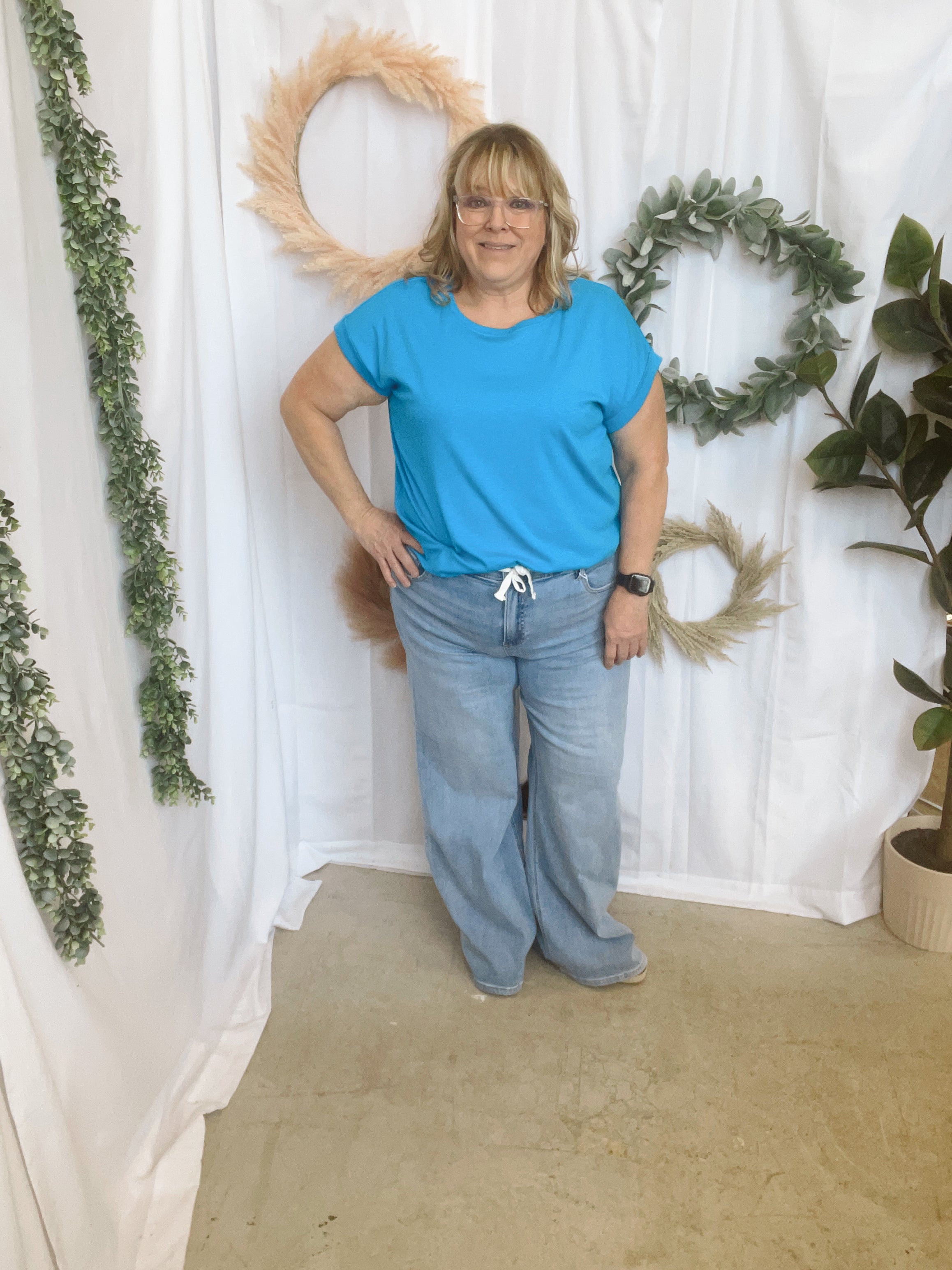 Kelly Slub Rolled Sleeve Tee-Short Sleeve Tops-Zenana-The Silo Boutique, Women's Fashion Boutique Located in Warren and Grand Forks North Dakota