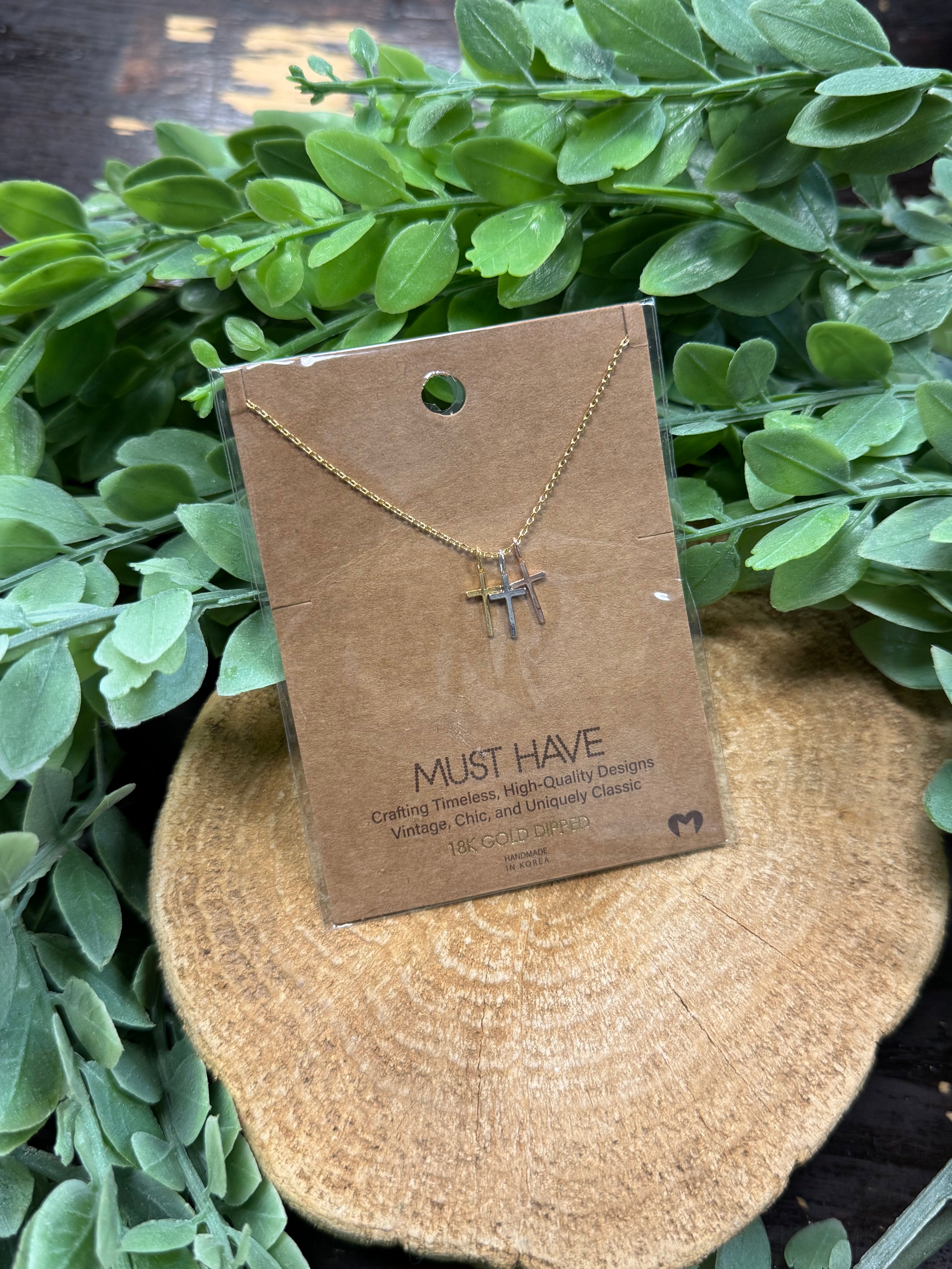 Trio Cross Necklace-The Silo Boutique-The Silo Boutique, Women's Fashion Boutique Located in Warren and Grand Forks North Dakota