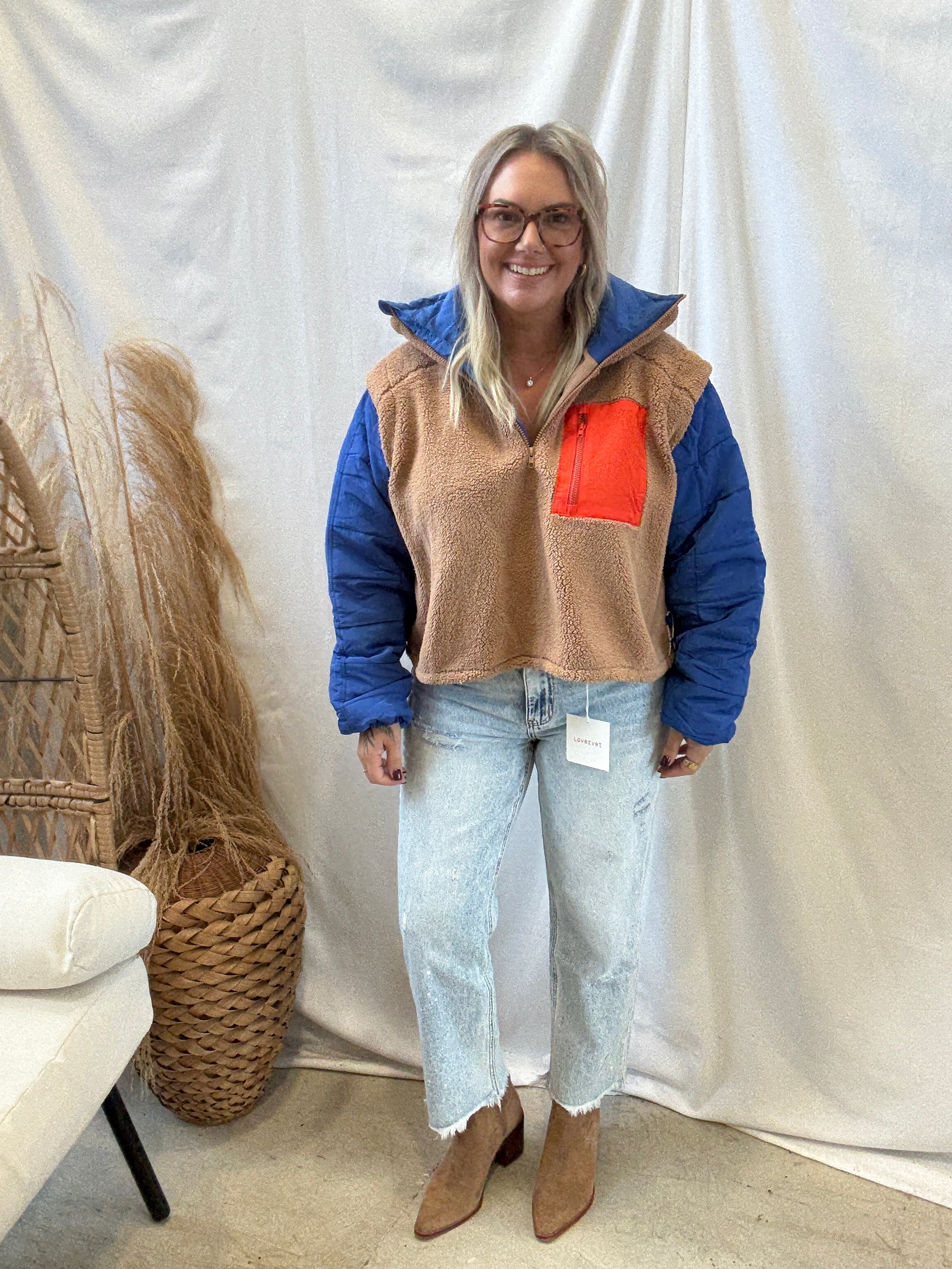 Mocha Combo Fleece Pulloever-Sweatshirts-veveret-The Silo Boutique, Women's Fashion Boutique Located in Warren and Grand Forks North Dakota