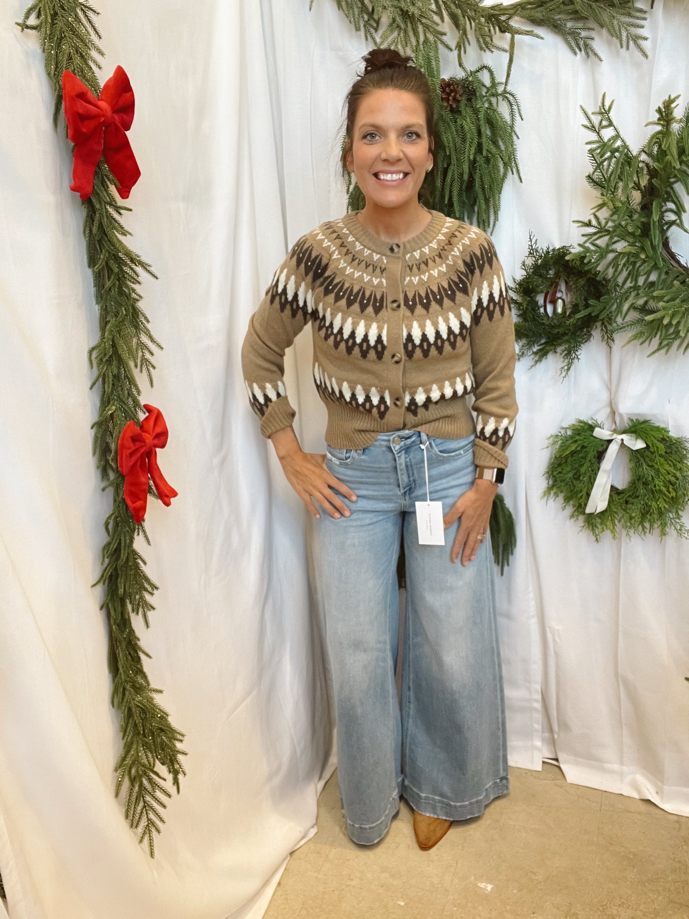 Ellie Khaki Fair Isle Cardigan-Cardigans-blu pepper-The Silo Boutique, Women's Fashion Boutique Located in Warren and Grand Forks North Dakota