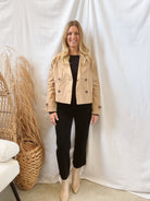 Khaki Short Trench Jacket-Coats & Jackets-active basics-The Silo Boutique, Women's Fashion Boutique Located in Warren and Grand Forks North Dakota