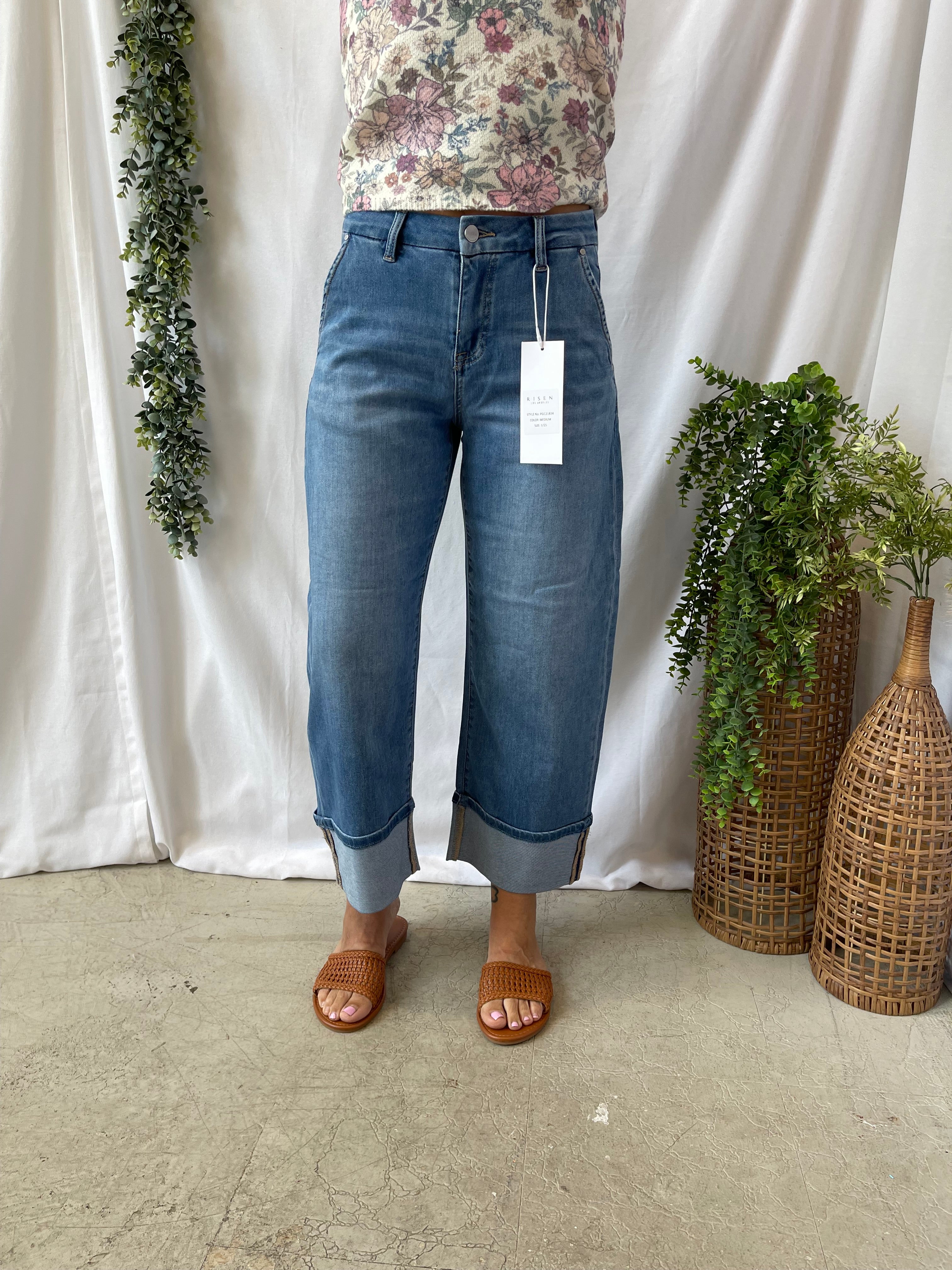 Risen Slouchy Crop Cuffed Jeans-Jeans-risen-The Silo Boutique, Women's Fashion Boutique Located in Warren and Grand Forks North Dakota