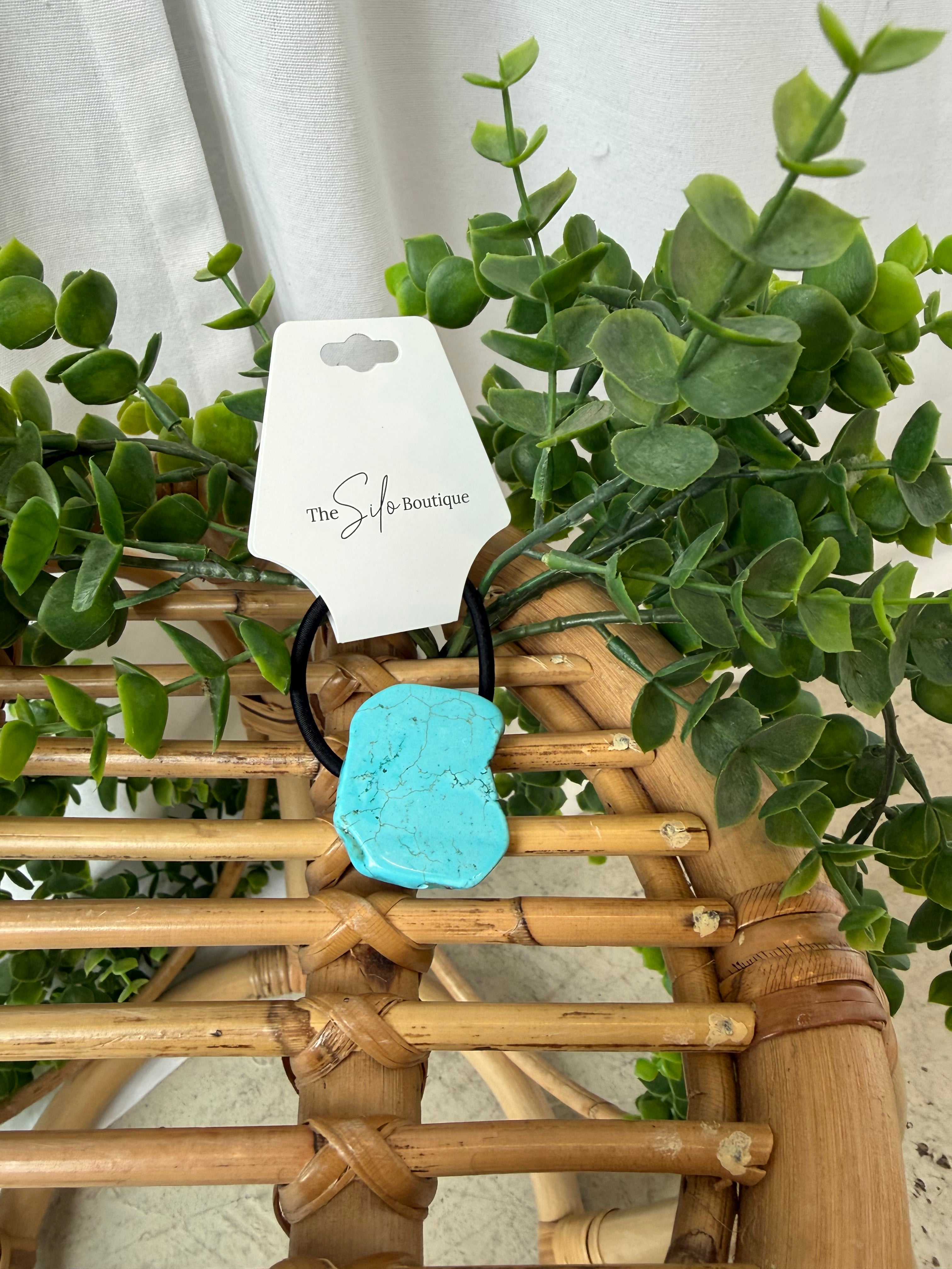 Turquoise Rock Ponytail Holder-Necklaces-faire-The Silo Boutique, Women's Fashion Boutique Located in Warren and Grand Forks North Dakota