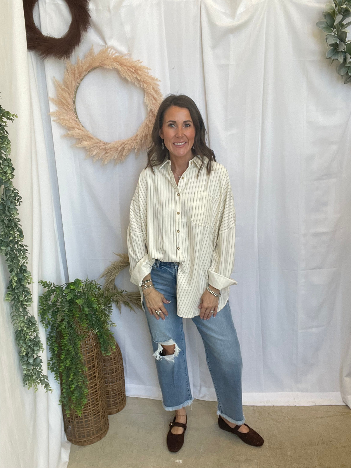 Emerson Button Down Top-Cream-Long Sleeve Tops-hyfve-The Silo Boutique, Women's Fashion Boutique Located in Warren and Grand Forks North Dakota