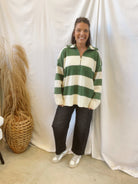 By Together Green Stripe Sweatshirt-Cardigans-by together-The Silo Boutique, Women's Fashion Boutique Located in Warren and Grand Forks North Dakota