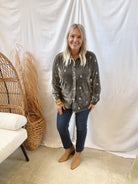 Olive Embroidery Button Down Top-Final Sale-Long Sleeve Tops-mystree-The Silo Boutique, Women's Fashion Boutique Located in Warren and Grand Forks North Dakota