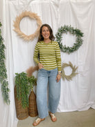 Muse Stripe Waffle Knit Top-Olive-Long Sleeve Tops-miou muse-The Silo Boutique, Women's Fashion Boutique Located in Warren and Grand Forks North Dakota