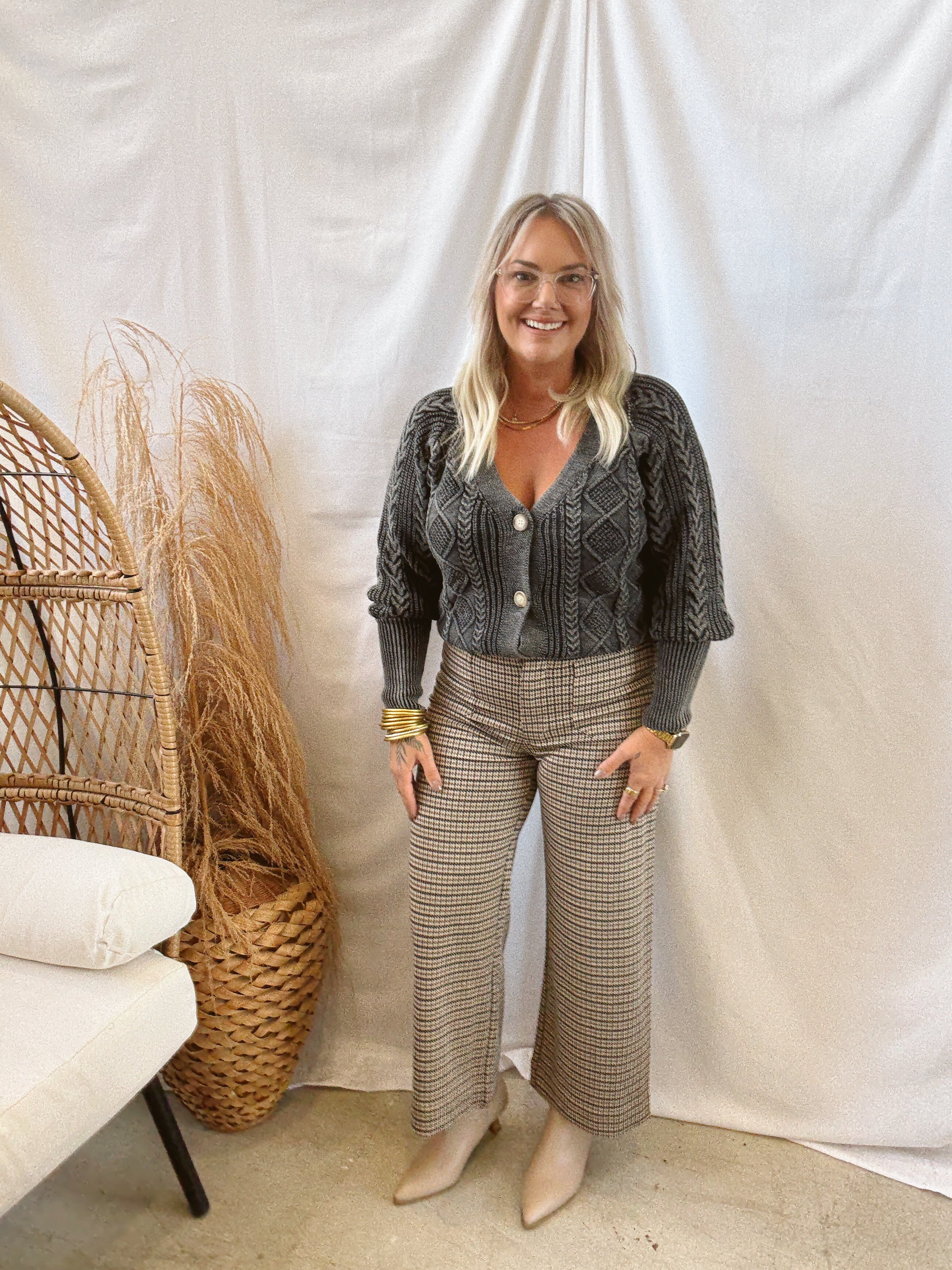 Hazel Houndstooth Plaid Pants-Pants-eesome-The Silo Boutique, Women's Fashion Boutique Located in Warren and Grand Forks North Dakota