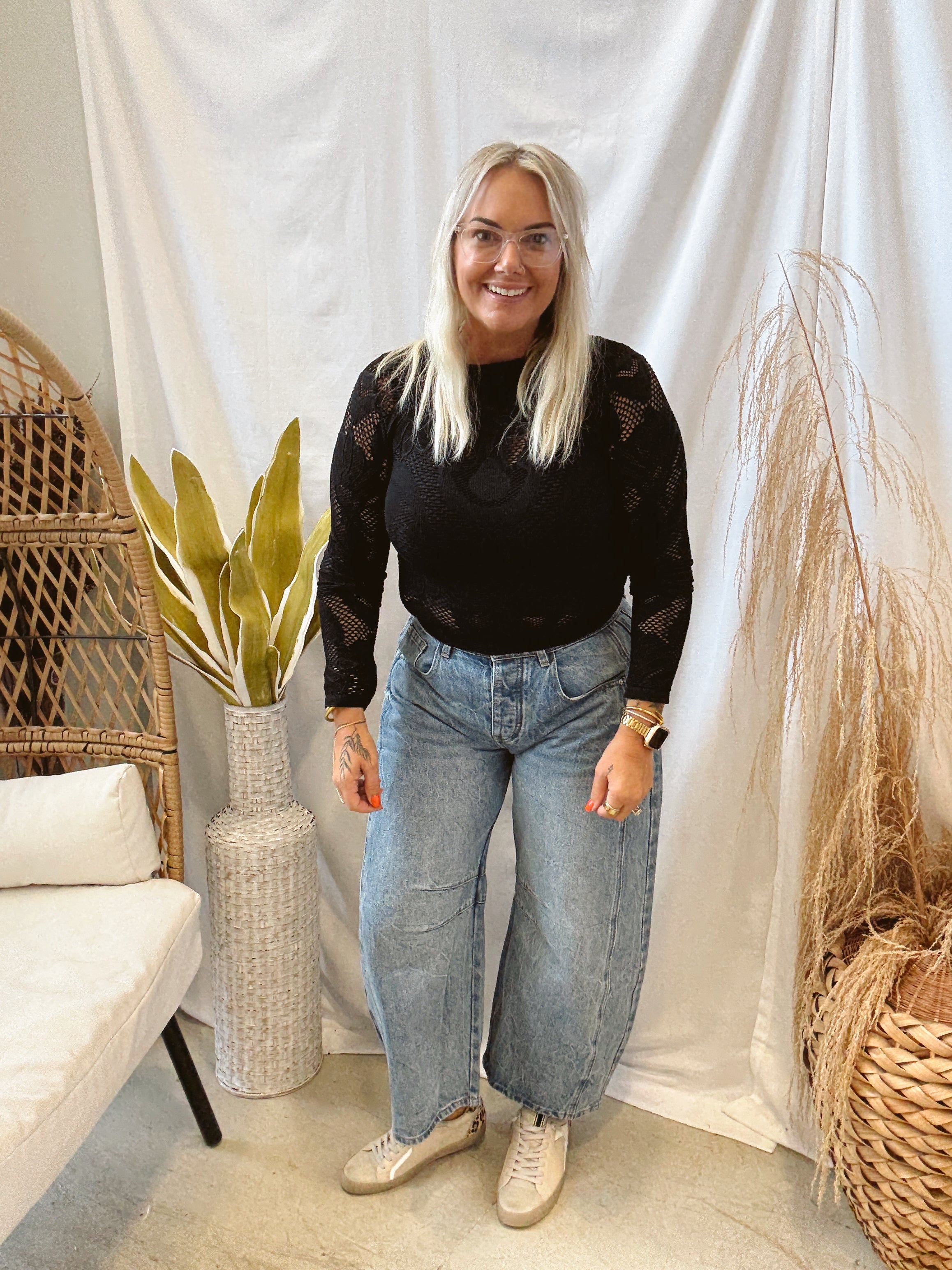 Knit Seamless Jacquard Top-Black-Long Sleeve Tops-by together-The Silo Boutique, Women's Fashion Boutique Located in Warren and Grand Forks North Dakota