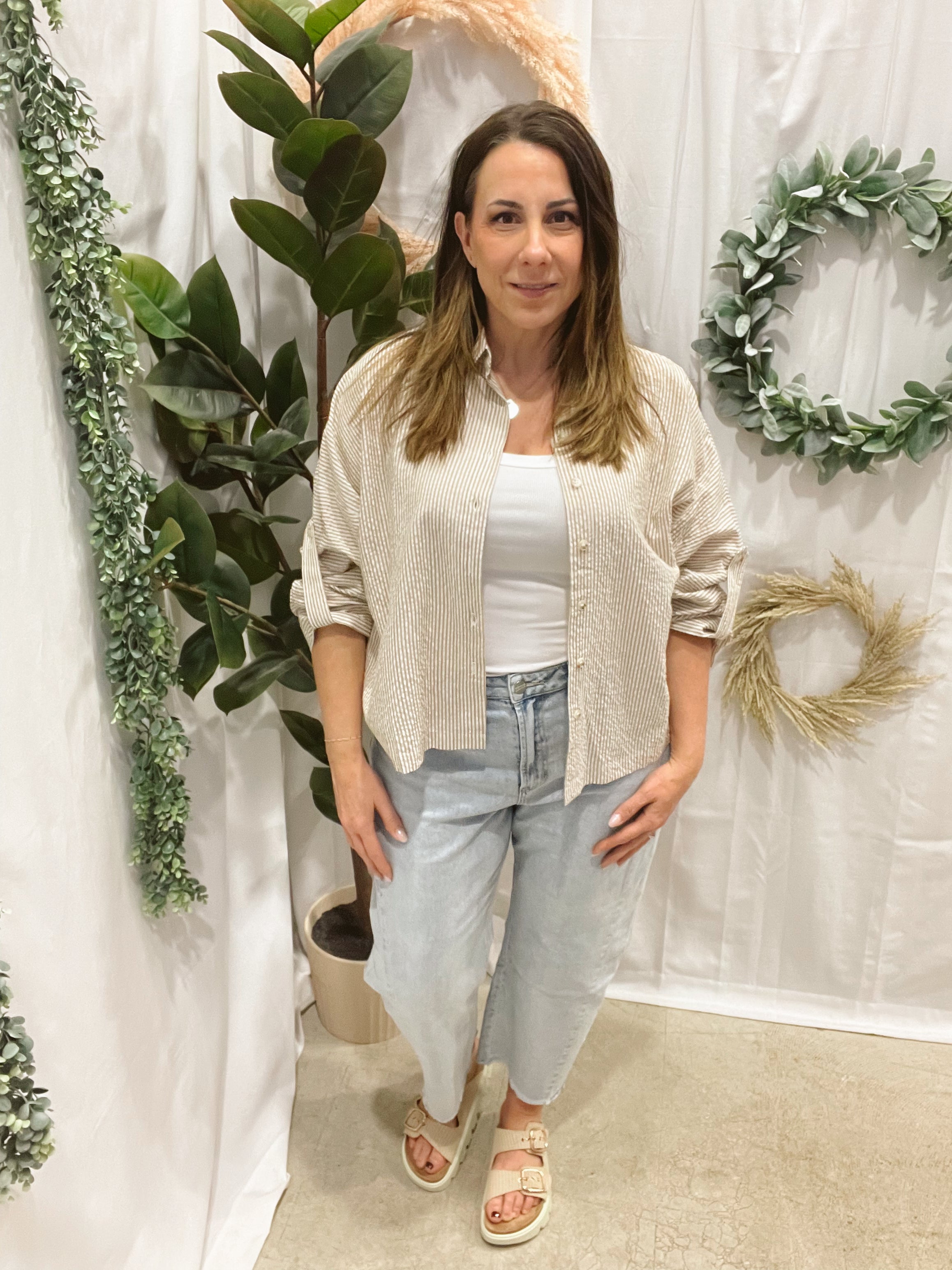 Lily Button Down Top-Tan-Long Sleeve Tops-hyfve-The Silo Boutique, Women's Fashion Boutique Located in Warren and Grand Forks North Dakota