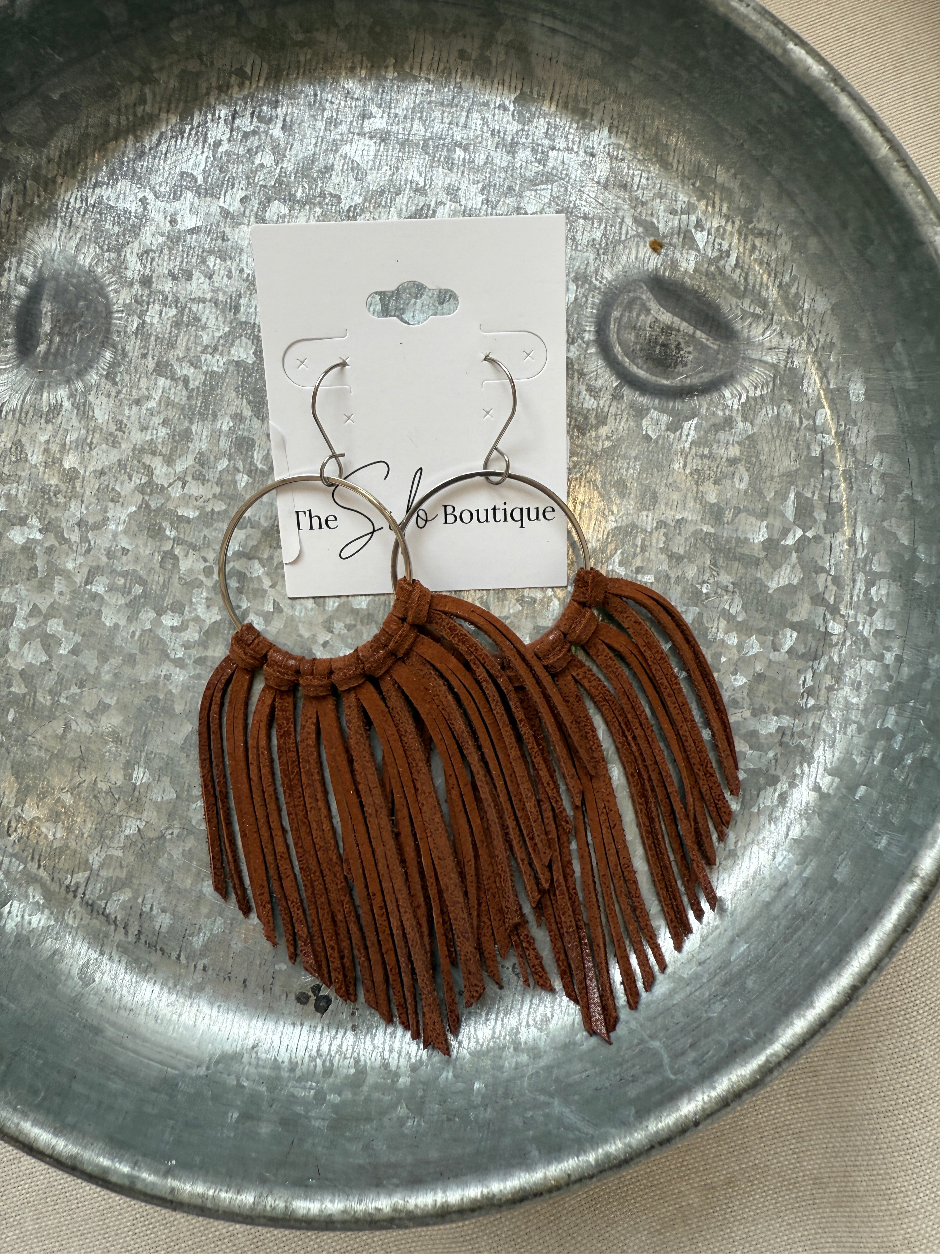 Cascade Fringe Hoops Earrings-Brown-Earrings-fringe with faith-The Silo Boutique, Women's Fashion Boutique Located in Warren and Grand Forks North Dakota