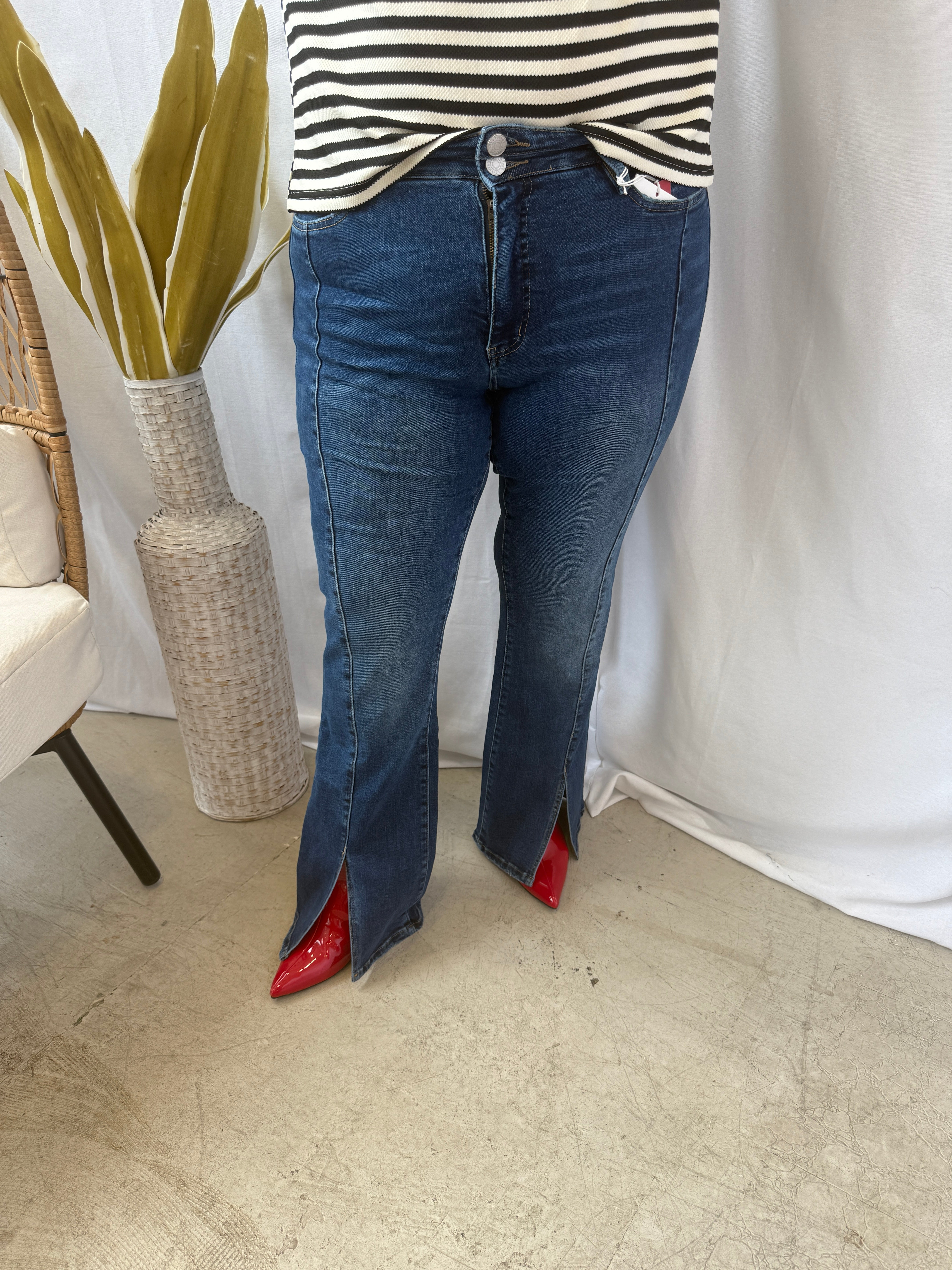 Lovervet Shimmeringly Flare Slit Jeans-Jeans-lovervet-The Silo Boutique, Women's Fashion Boutique Located in Warren and Grand Forks North Dakota