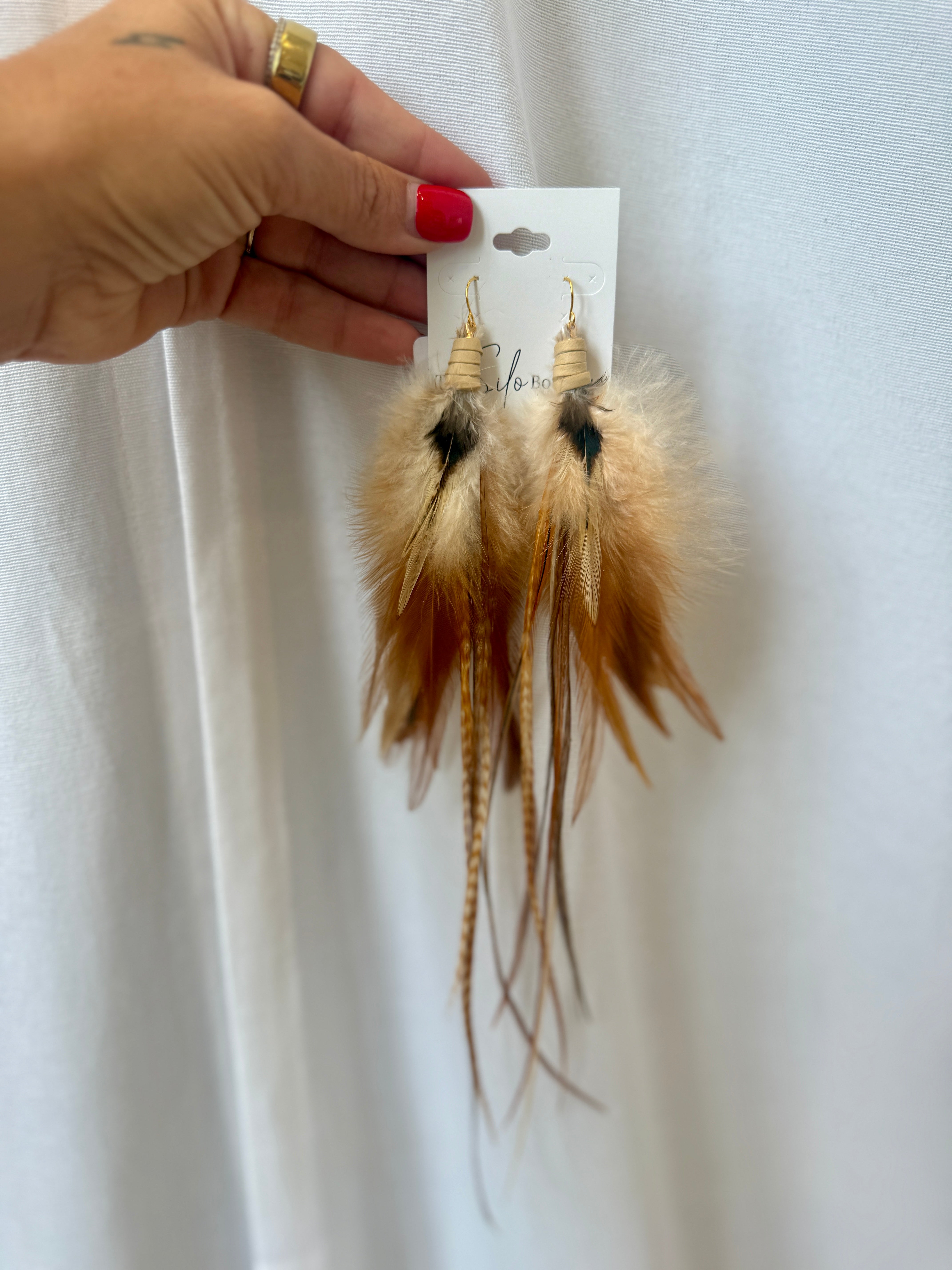 Saco Feather Earrings-Earrings-fringe with faith-The Silo Boutique, Women's Fashion Boutique Located in Warren and Grand Forks North Dakota