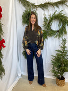 Chocolate Floral Button Top-Long Sleeve Tops-entro-The Silo Boutique, Women's Fashion Boutique Located in Warren and Grand Forks North Dakota