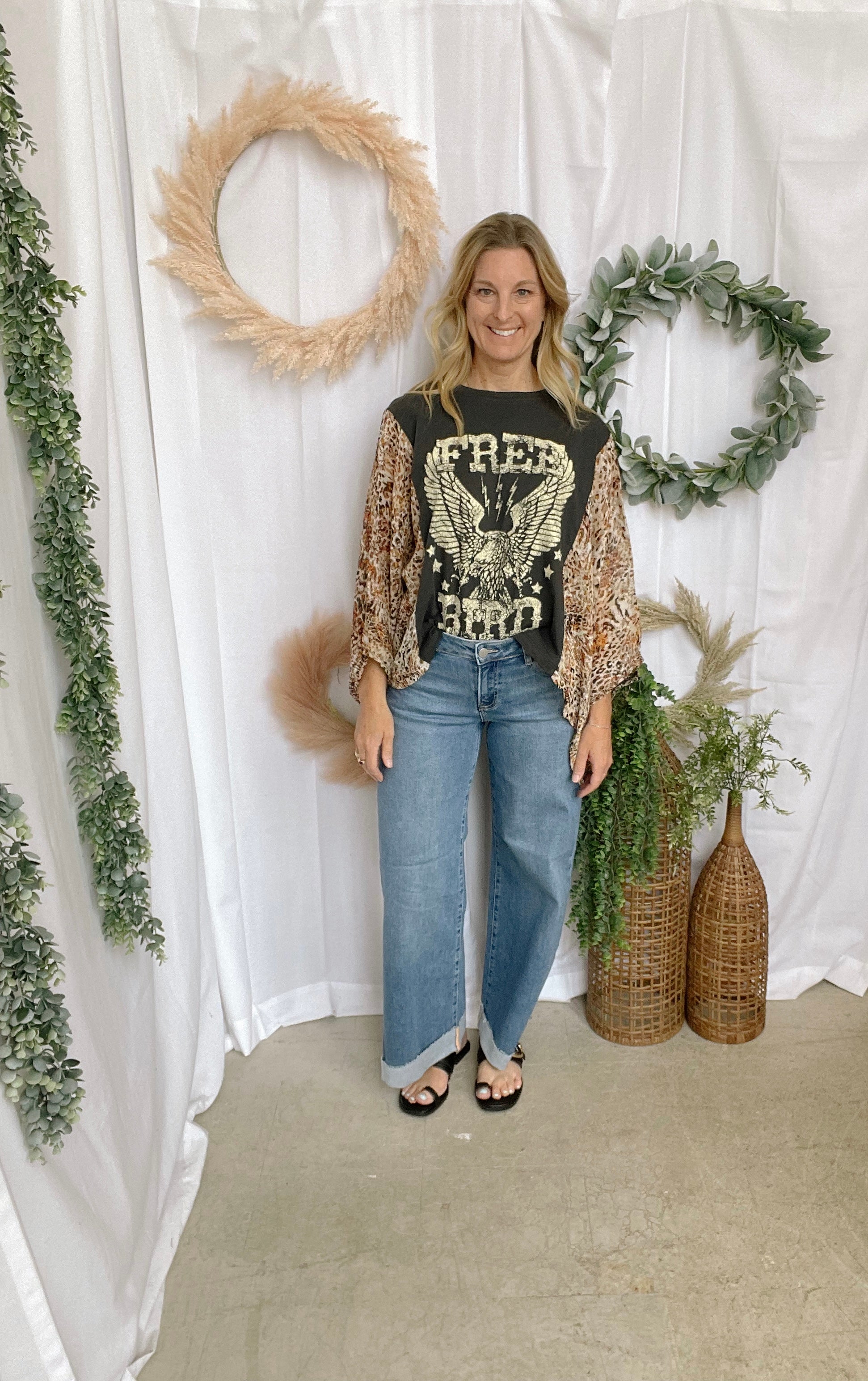 Free Bird Kaftan Graphic Top-Short Sleeve Tops-zutter-The Silo Boutique, Women's Fashion Boutique Located in Warren and Grand Forks North Dakota
