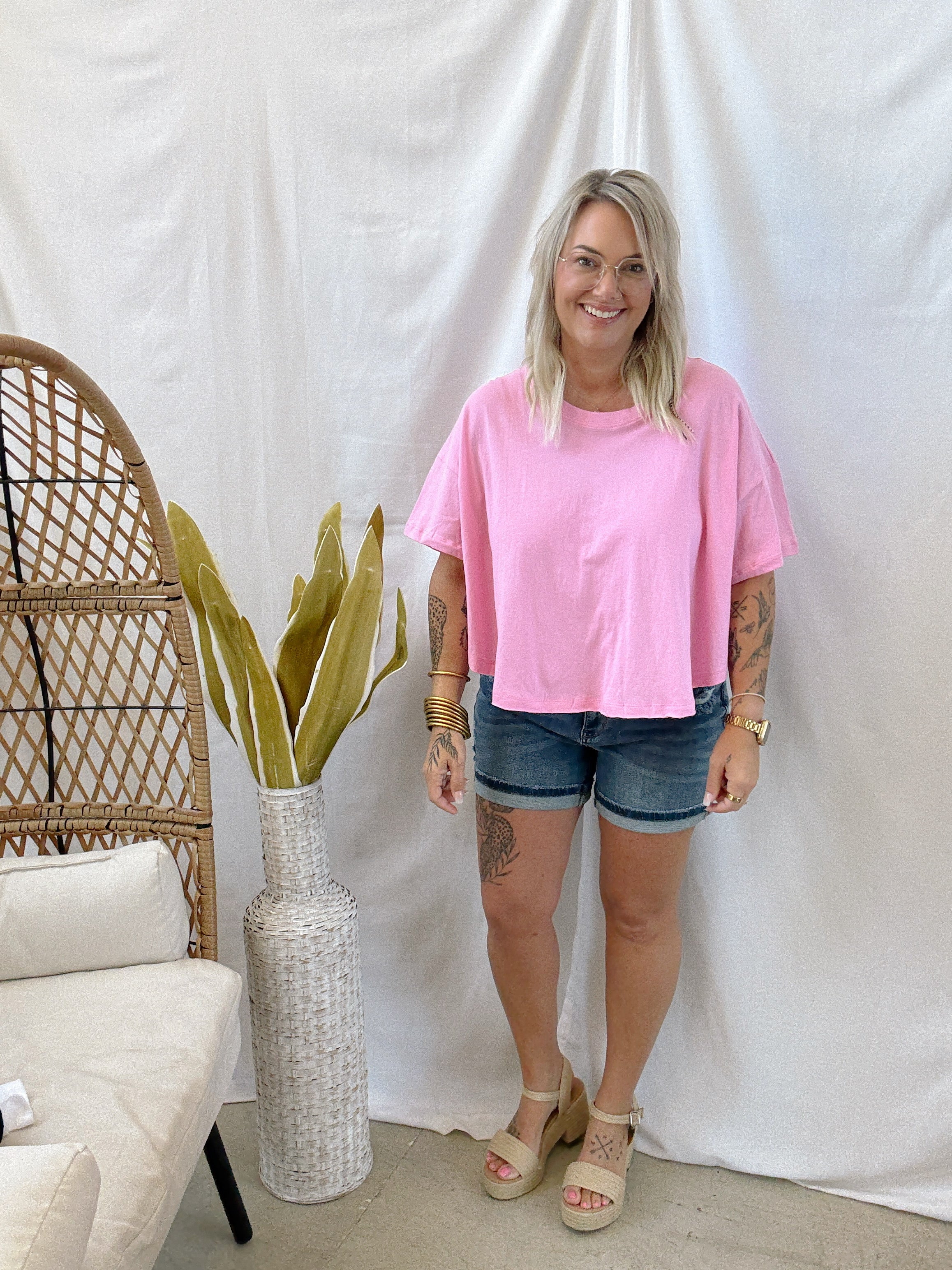 Zen Short Sleeve Crop Top-Pink-Short Sleeve Tops-Zenana-The Silo Boutique, Women's Fashion Boutique Located in Warren and Grand Forks North Dakota
