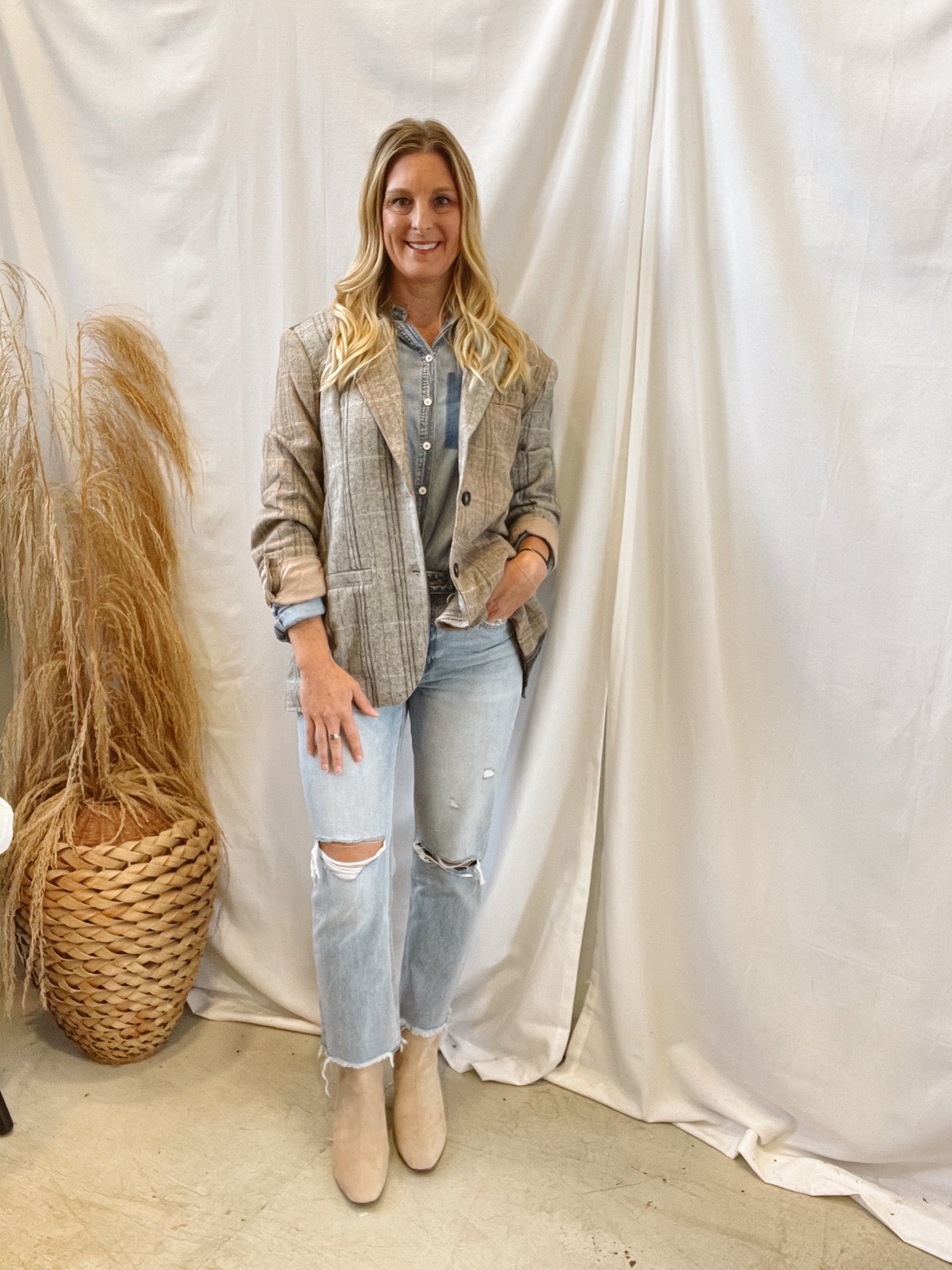 Freckled Herringbone Blazer Jacket-Coats & Jackets-mystree-The Silo Boutique, Women's Fashion Boutique Located in Warren and Grand Forks North Dakota