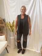 Black Stretchy Knit Vest-Vests-Doe and Rae-The Silo Boutique, Women's Fashion Boutique Located in Warren and Grand Forks North Dakota