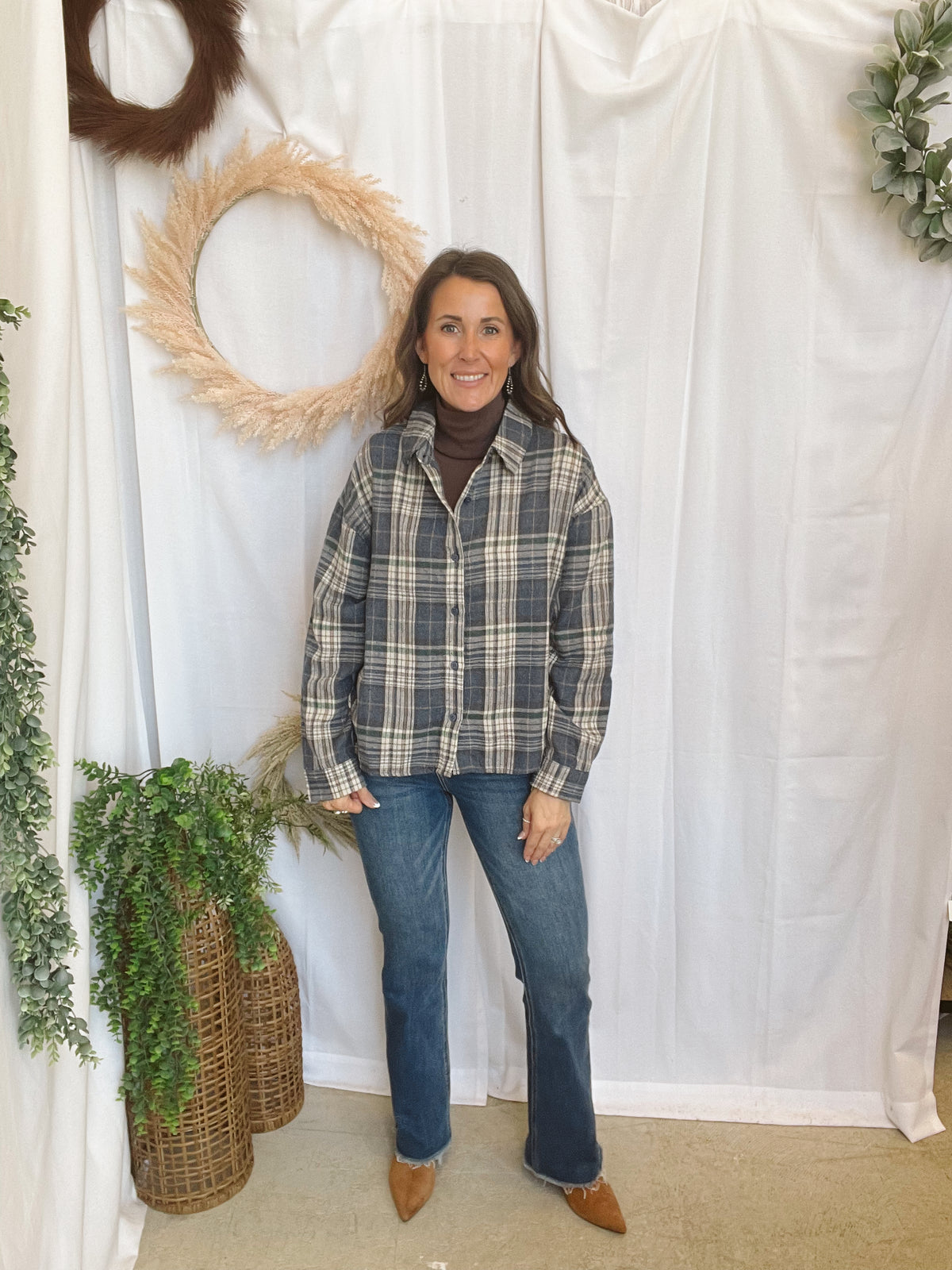 Bobbi Plaid Flannel-Blue-Long Sleeve Tops-The Silo Boutique-The Silo Boutique, Women's Fashion Boutique Located in Warren and Grand Forks North Dakota