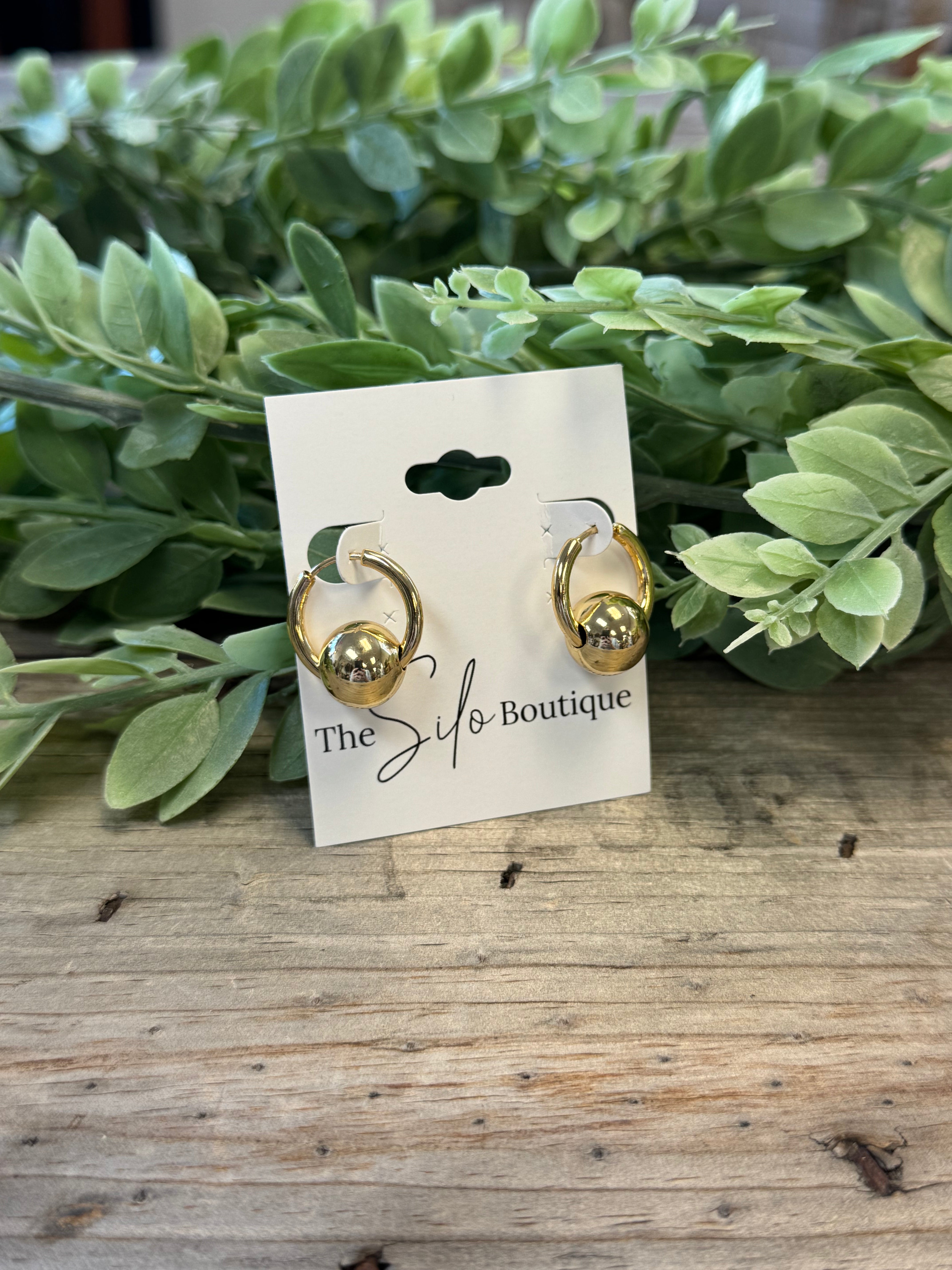 Gold Single Ball Hoop Earrings-Earrings-Avenue T-The Silo Boutique, Women's Fashion Boutique Located in Warren and Grand Forks North Dakota