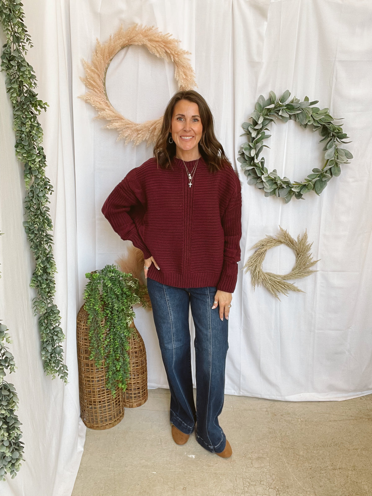 Becky Soft Ribbed Sweater-Burgundy-Sweaters-cozy co-The Silo Boutique, Women's Fashion Boutique Located in Warren and Grand Forks North Dakota