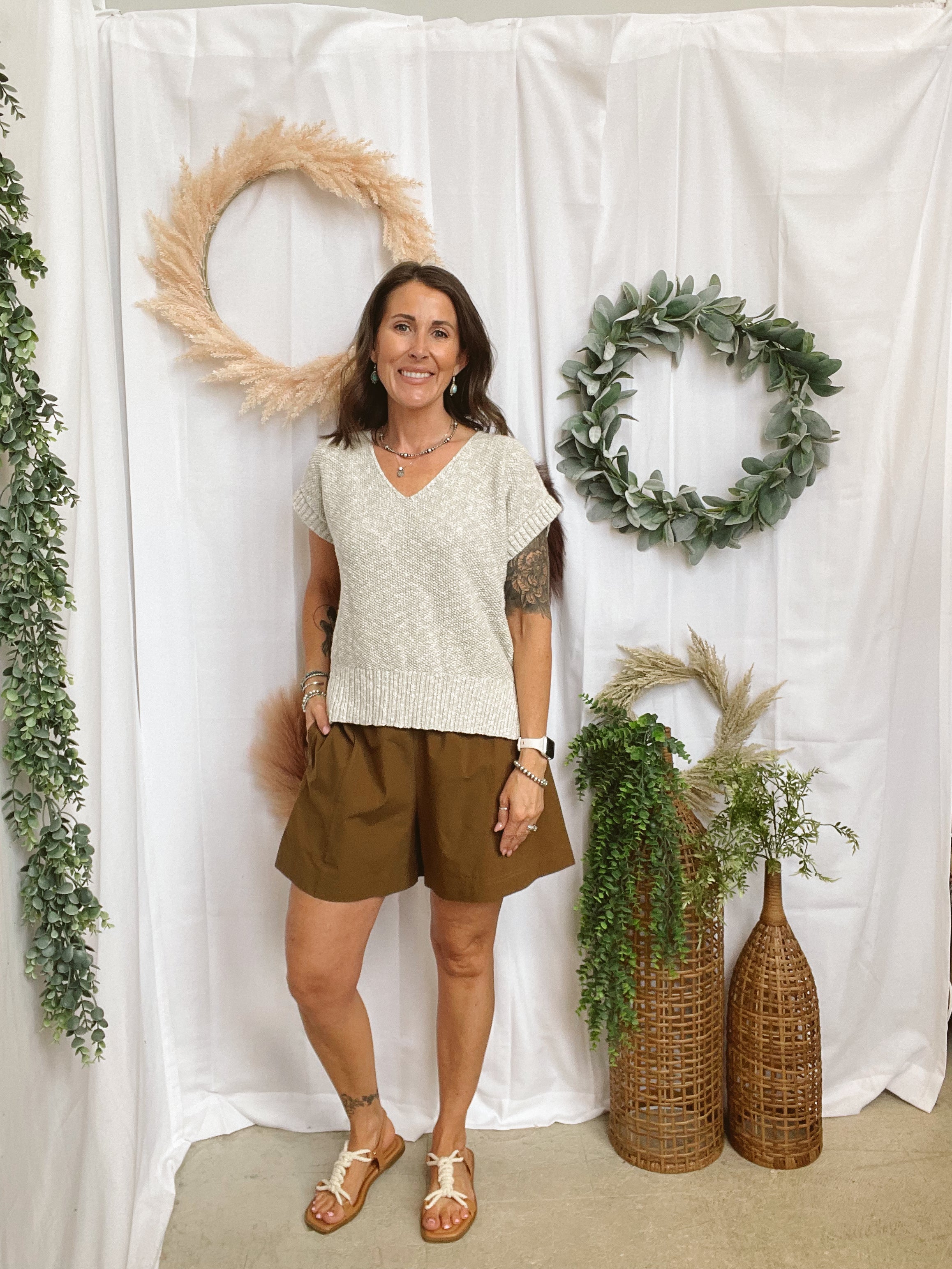 Casey Knit V Neck Top-Grey-Short Sleeve Tops-fun2fun-The Silo Boutique, Women's Fashion Boutique Located in Warren and Grand Forks North Dakota
