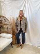 Fate Tan Combo Hooded Blazer-Blazers-fate-The Silo Boutique, Women's Fashion Boutique Located in Warren and Grand Forks North Dakota